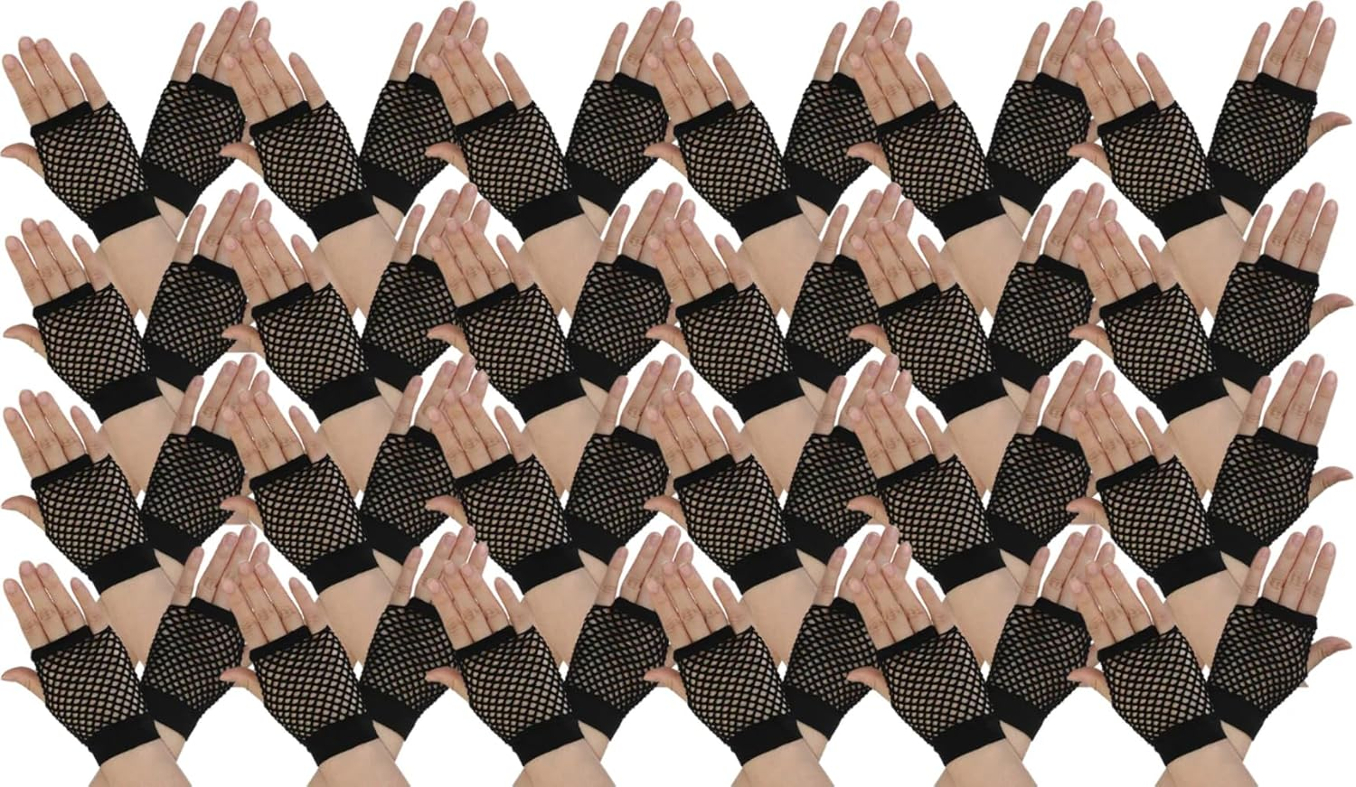 Women'S 70S 80S Wrist Length Fishnet Fingerless Gloves, Black (Pack of 24) image number 1