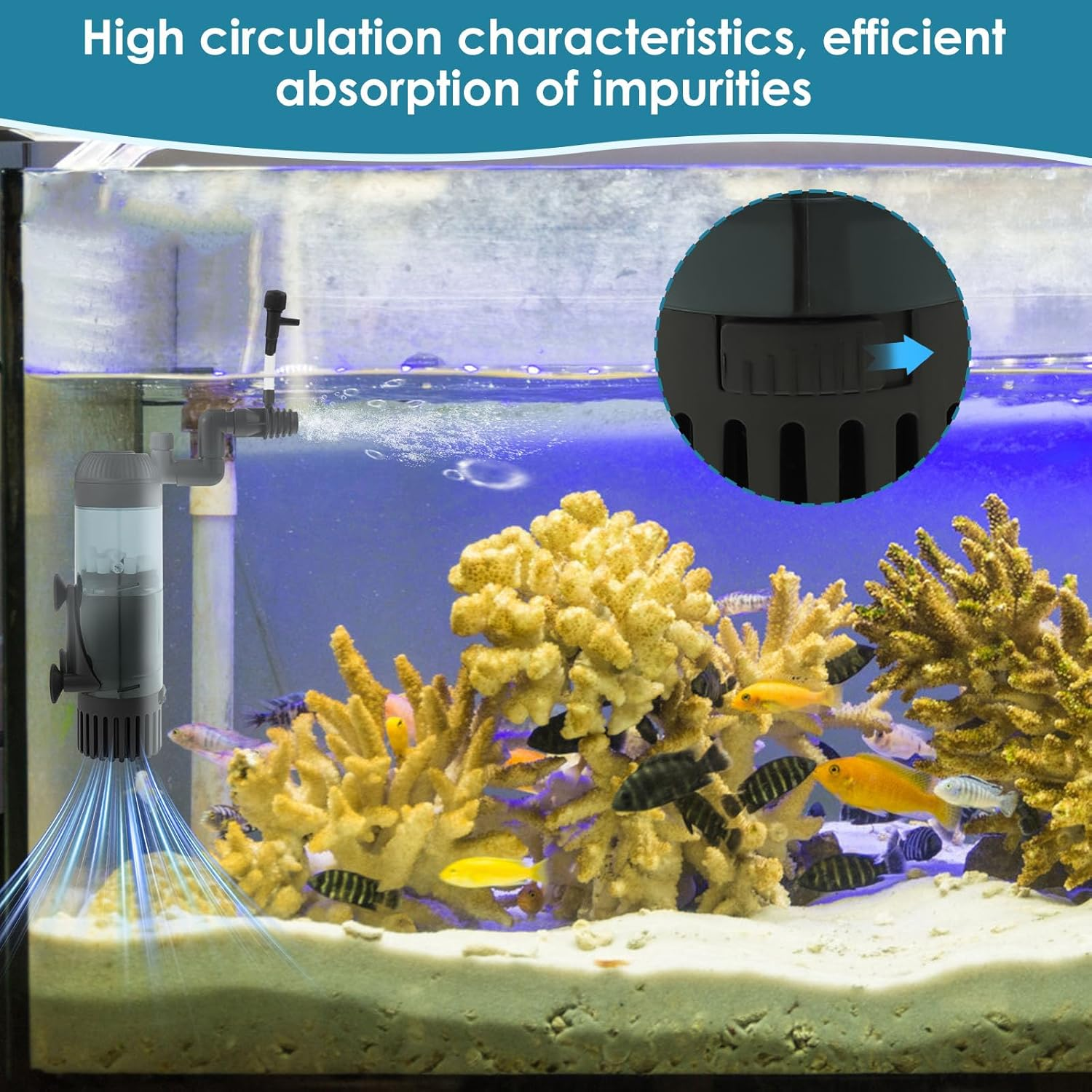 Submersible Fish Tank Internal Filter, Aquarium Filter with 2 Stage Filtration Submersible Filtration System, Aquarium Filter with Water Pump for up to 300L Fish and Turtle Tank