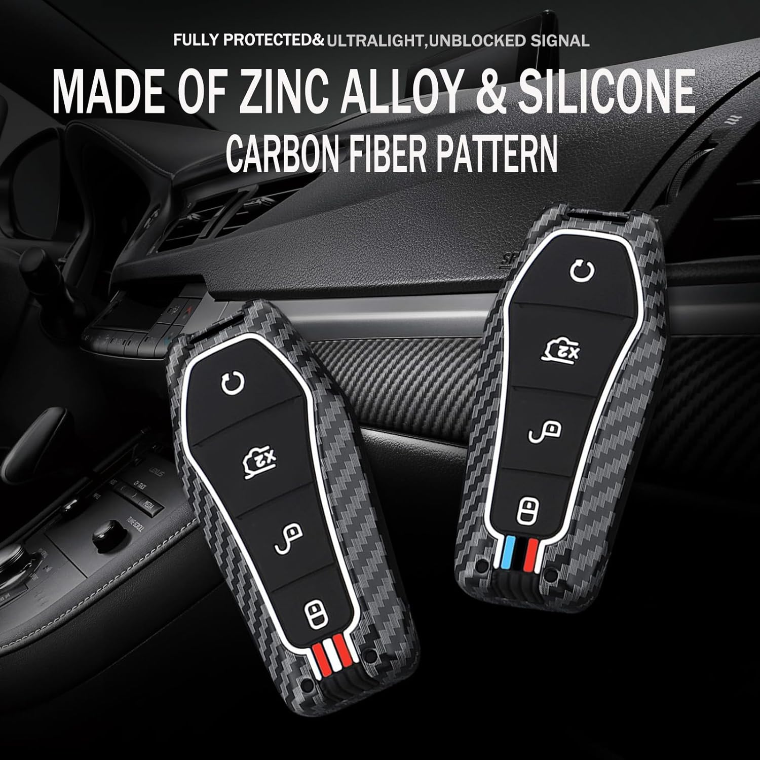 Ontto Car Key Cover Fit for BYD Atto 3 Dolphin Seal U Dm-I Sealion 7 Sealion 6 Shark 6 Carbon Fiber Metal 4 Buttons Key Fob Holder Case Keychain Keyring Shell Accessories Red Blue 2 image number 4