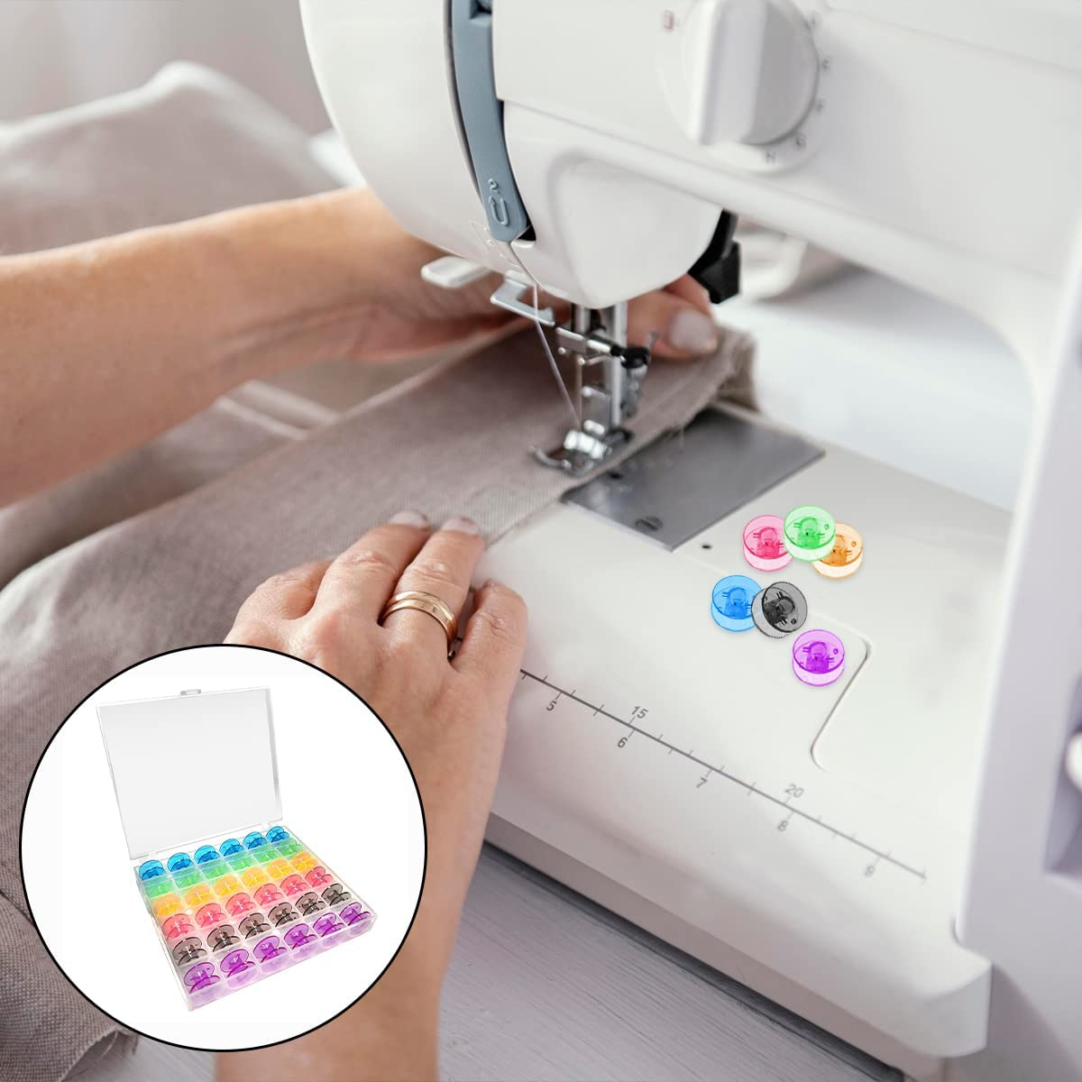 Sewing Machine Bobbins, 36PCS Transparent Sewing Machine Spools with Bobbin Case (Color) image number 5