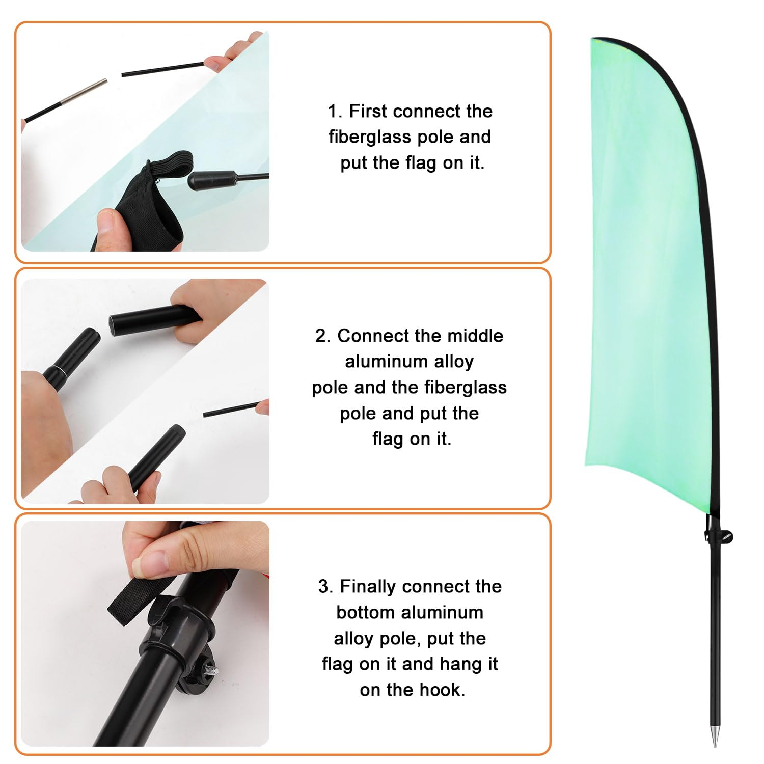 Knife Shaped Feather Flagpole, Feather Banner Pole Kit Flag Pole Kit Portable Flagpole for Advertising Outdoors Activities Promotions Real Estate Supplies(Black) image number 5