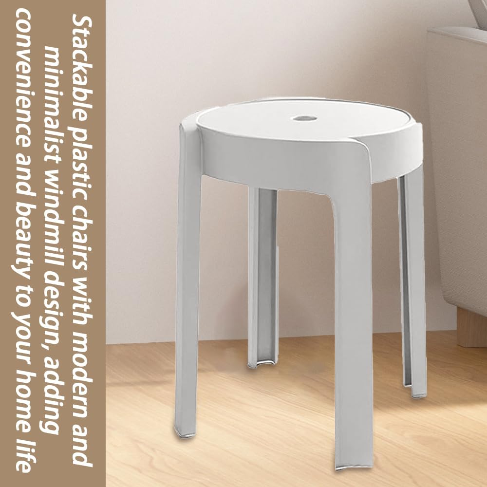 Set of 4 Plastic Stacking Stools, Whirl Design Modern Dining Chairsround Nesting Bar Stool with X-Shape Connection & Anti-Slip Foot Pads Home Kitchen Office,Dining Chair Support up to 150Kg (White) image number 4