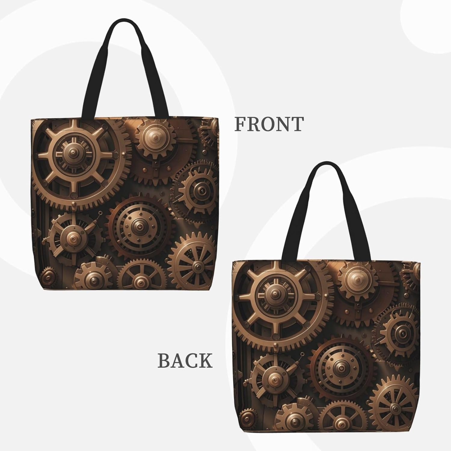 STVYUKL Steampunk Mechanical Gears Tote Bag for Women Casual Portable Shopping Handbags with Zipper Inner Pocket Reusable Waterproof Beach Grocery Bag for Shopping Travel Work, Black, One Size image number 6