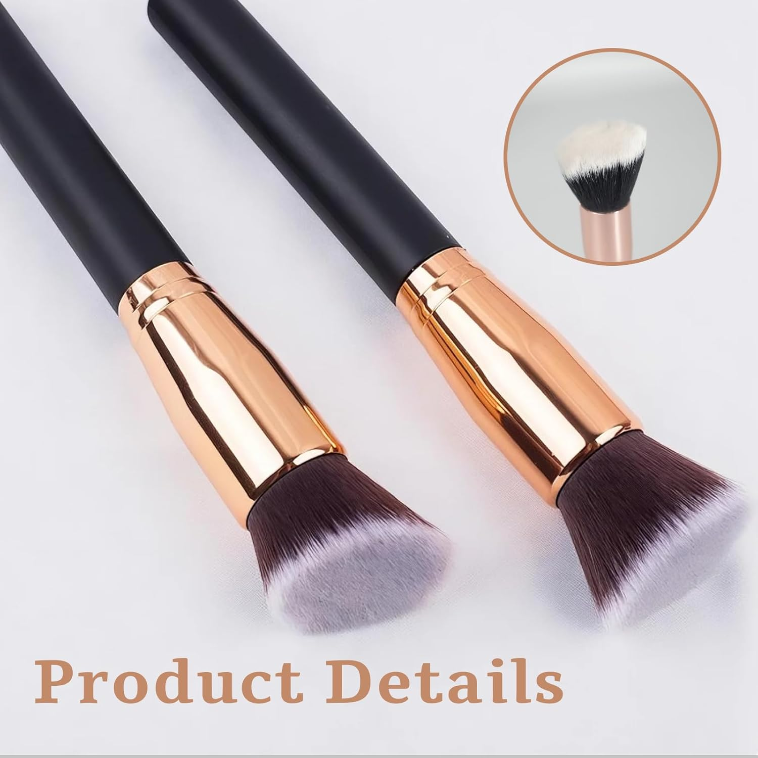 Fortuneglobe 2 Pieces Kabuki Foundation Brush Set - Professional Flat Top Face & Body Makeup Brushes for Liquid, Cream, Powder | Blending & Buffing Duo​​ image number 3