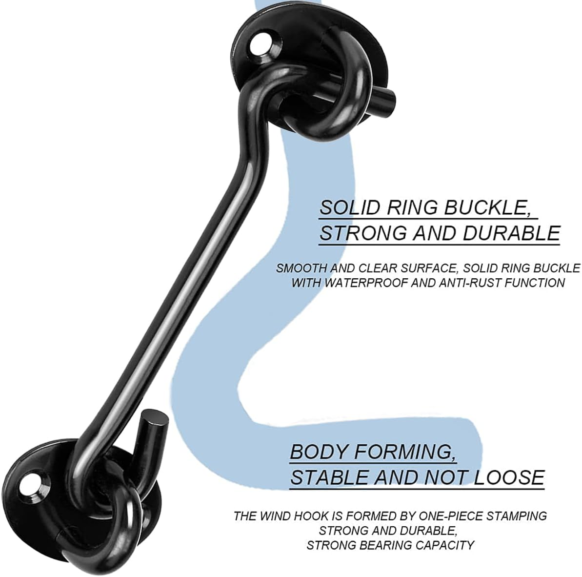 2PCS Barn Door Hook Lock, Gate Door Hook and Eye Latch, Cabin Hooks and Eye Latch Lock Cabinet Latche, Swivel Window Hook for Sliding Door Bedroom Bathroom Windows Gates Black, 6 Inch image number 2