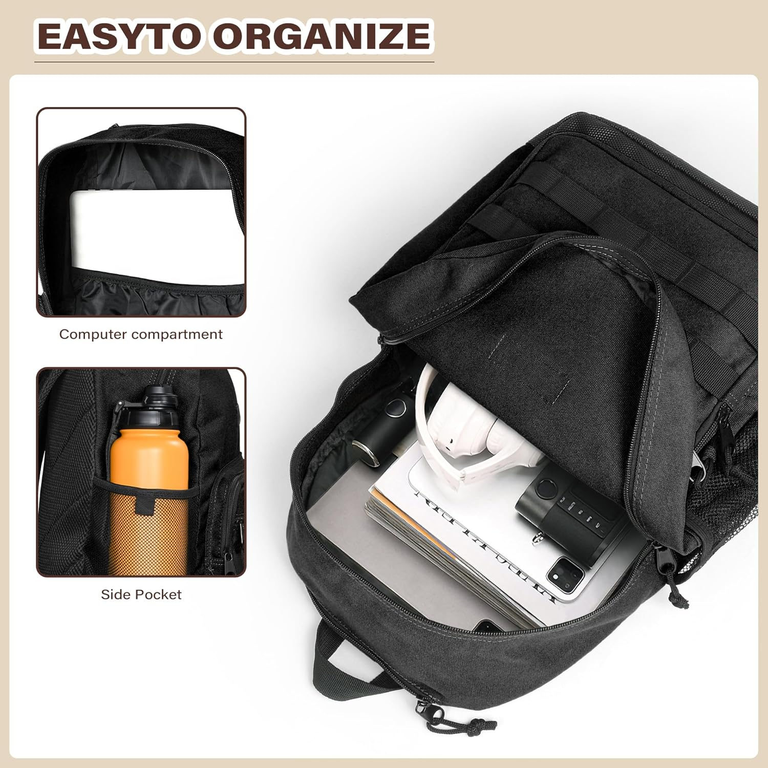 Wrangler Backpack for Men and Women, Casual Daypack for Travel, Work School，Laptop Backpack, Black, Large