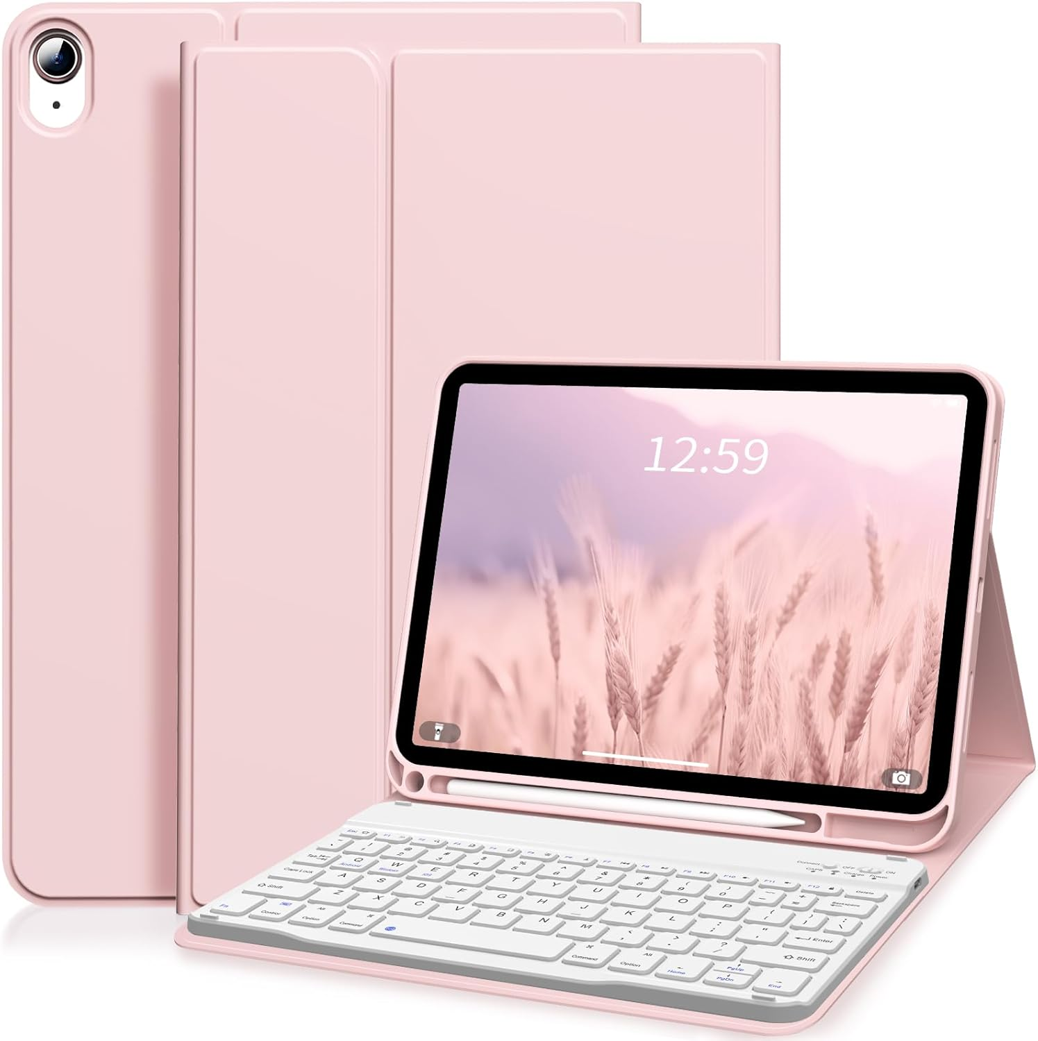 ZKTUYU for Ipad 11Th 10Th Generation Keyboard Case A16 2025 2022 11 Inch / 10.9 Inch with Pencil Holder, Magnetic Detachable Wireless Bluetooth Folio Stand Rechargeable Keyboard Cover, Pink