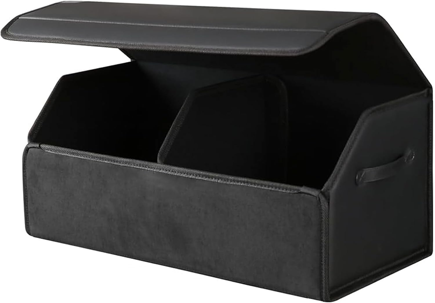 Trunk Organizer for SUV Sedan, Car Boot Organizers, Suede Nappa Leather Storage Box, Collapsible Adjustable Multi Compartment Magnetic Lid, Car Storage Boot Tidy Organizer Accessories (Black) image number 4