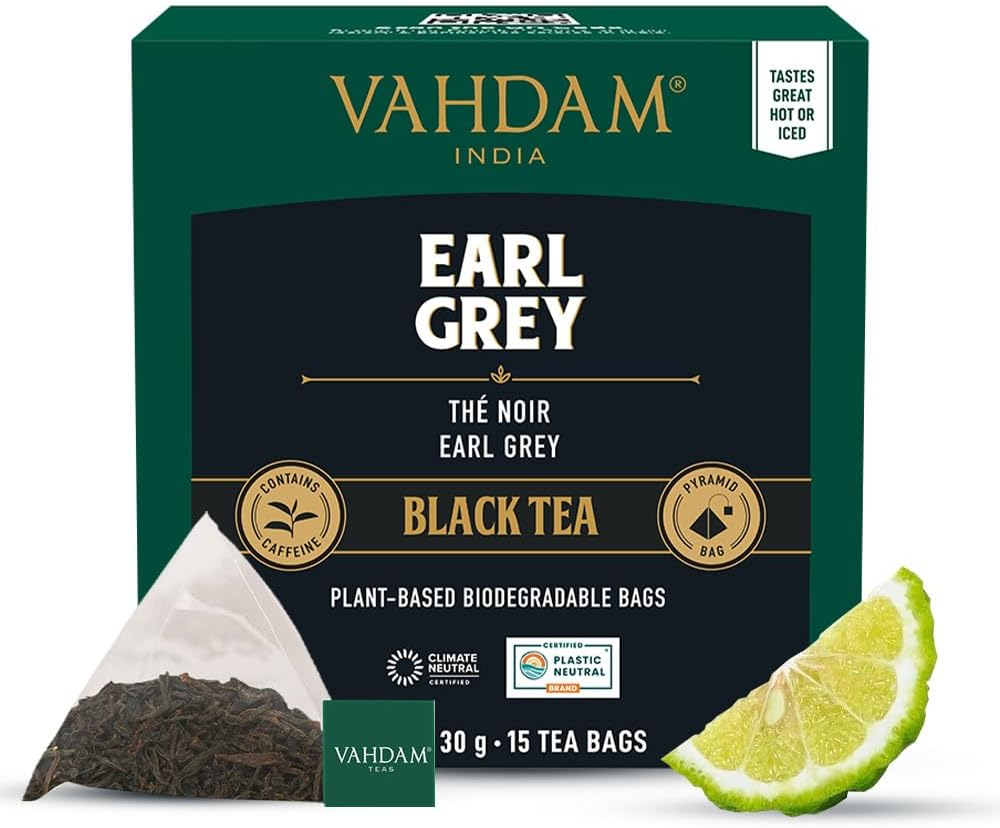 VAHDAM, Earl Grey Citrus, 15 Tea Bags | 100% Natural, Long Leaf Pyramid Tea Bags | Aromatic & Delicious, Black Tea Mixed with Natural Bergamot Oil | Packed at Source | Iced Tea Bags image number 2
