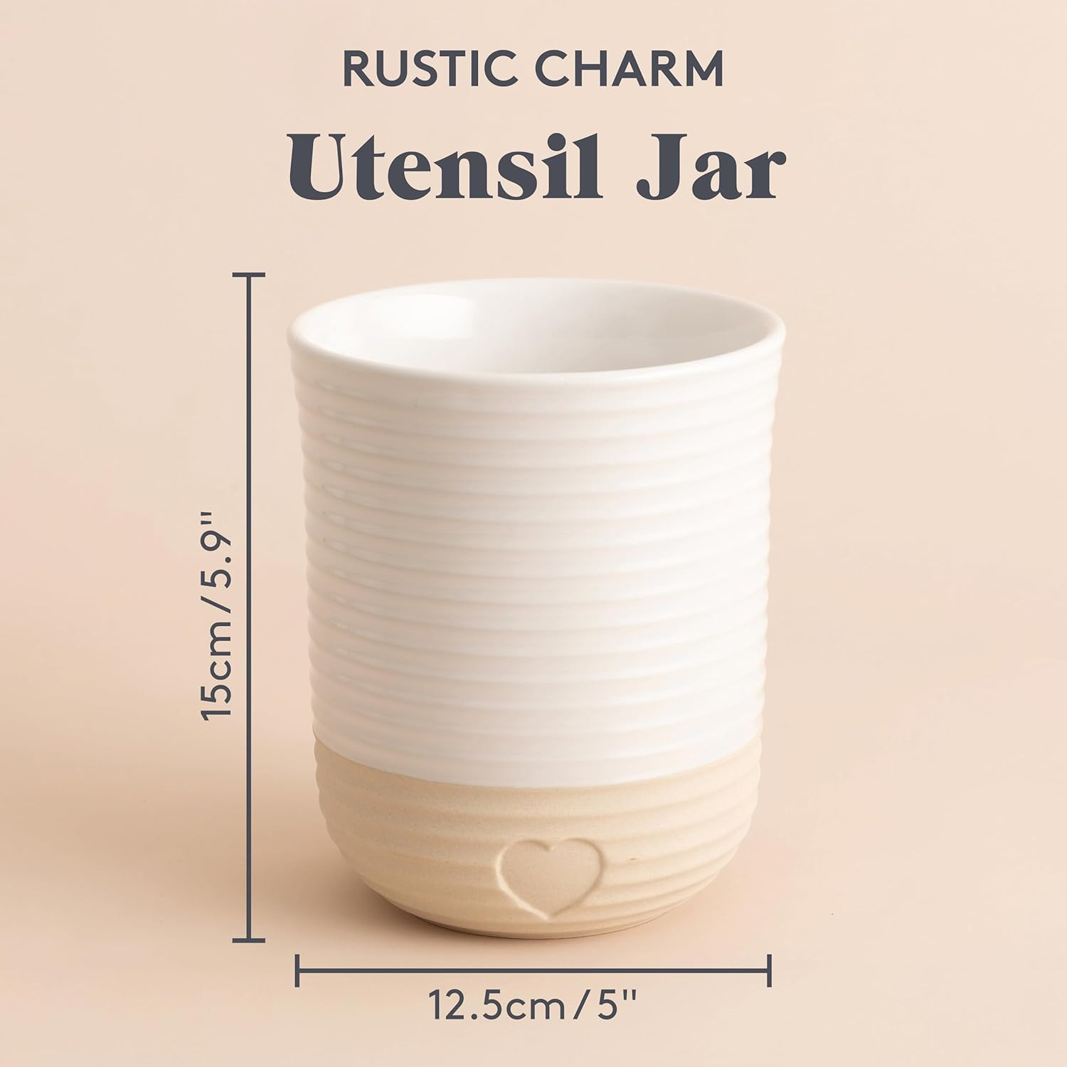 Mason Cash Rustic Charm Utensil Holder Stoneware with Debossed Heart Motif Durable Large Capacity for Kitchen Tools & Gadgets Stylish Countertop Organizer image number 5