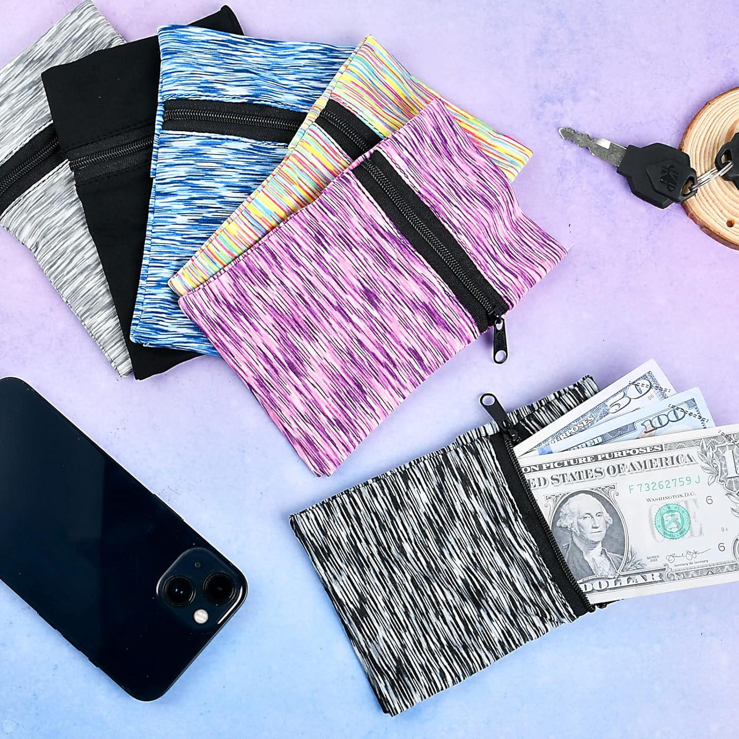 6 Pieces Wrist Wallet for Women Men, High Elasticity Wrist Wallet, Ankle Wallet, Running Wrist Pouch with Zipper for Card Key, Perfect for Travel Running Walking Hiking Jogging, 6 Colors image number 5