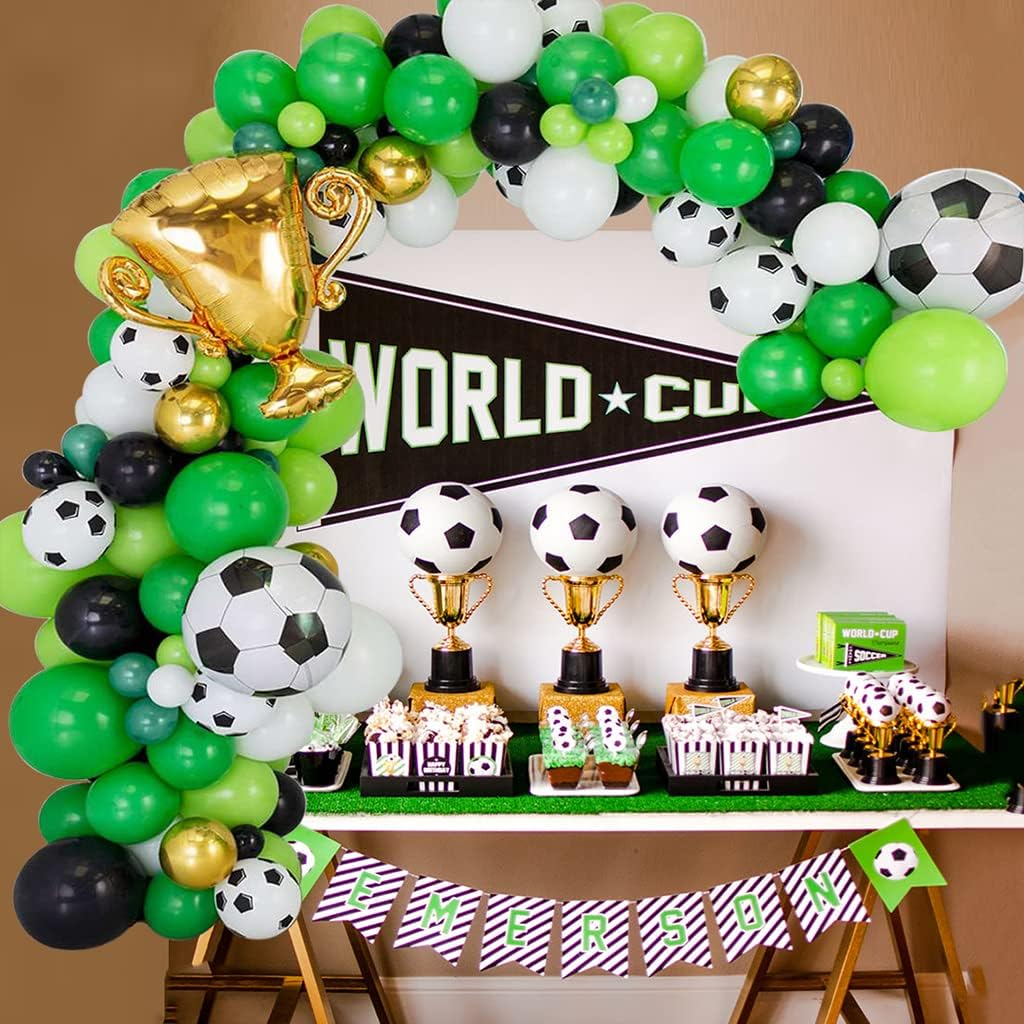 Soccer Party Balloons Garland, 12Inch Green Black White Balloons with 18Inch Football Goal Golden Champion Mylar Foils, Boys Sports Theme Birthday Decoration Supplies image number 2