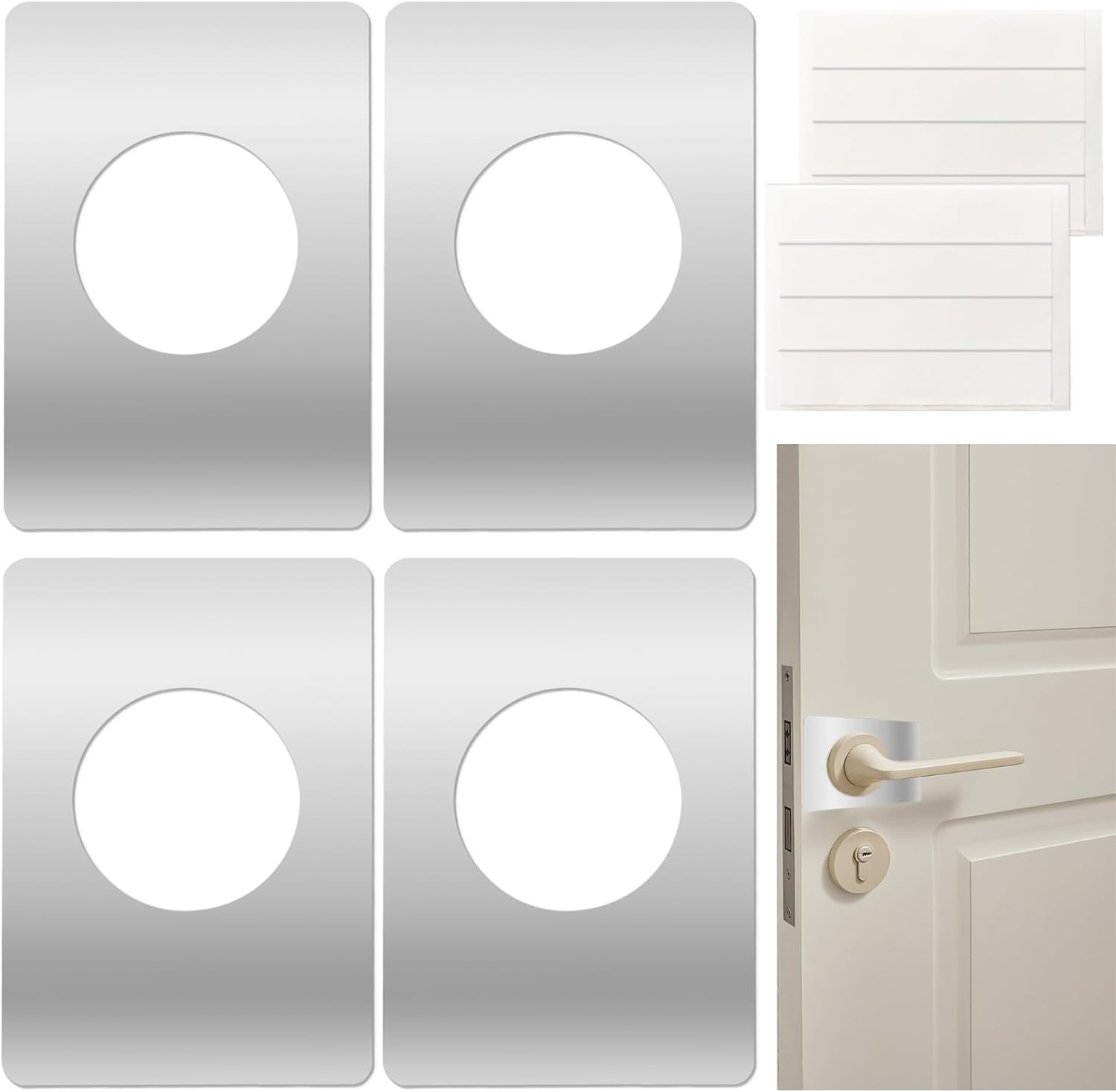 6 PCS Door Reinforcement Plate, Adhesive Door Handle Fixing Cover, Door Hole Cover Plate, Door Knob Backplate for Interior Doors (Black)