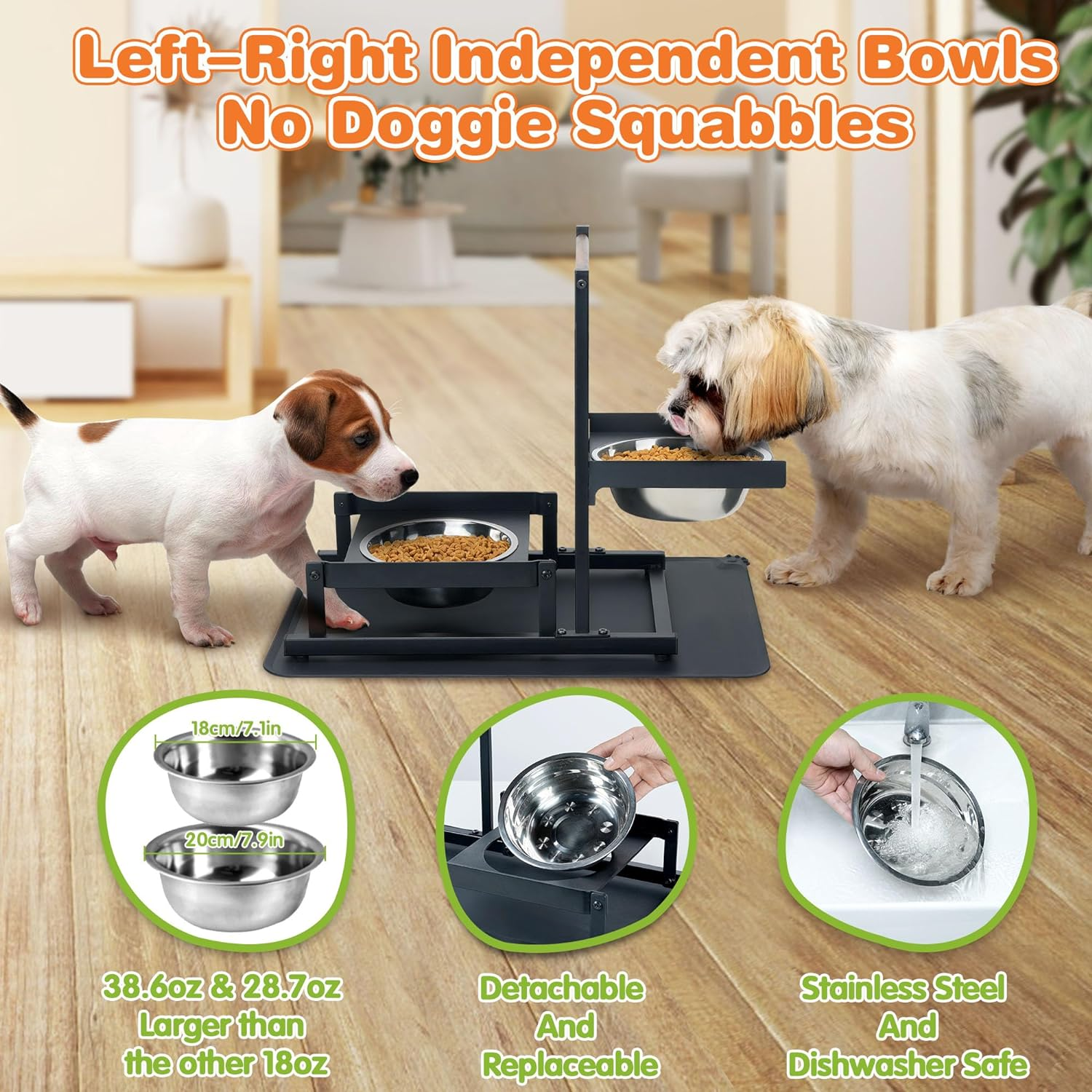 6 Height Adjustable Raised Dog Bowl Stand, ATSKIM Elevated Dog Bowls for Medium Dogs with Independent Dog Feeding Mat, Metal Dog Food Stands, Dog Feeder Station for Small Dog (Black) image number 6