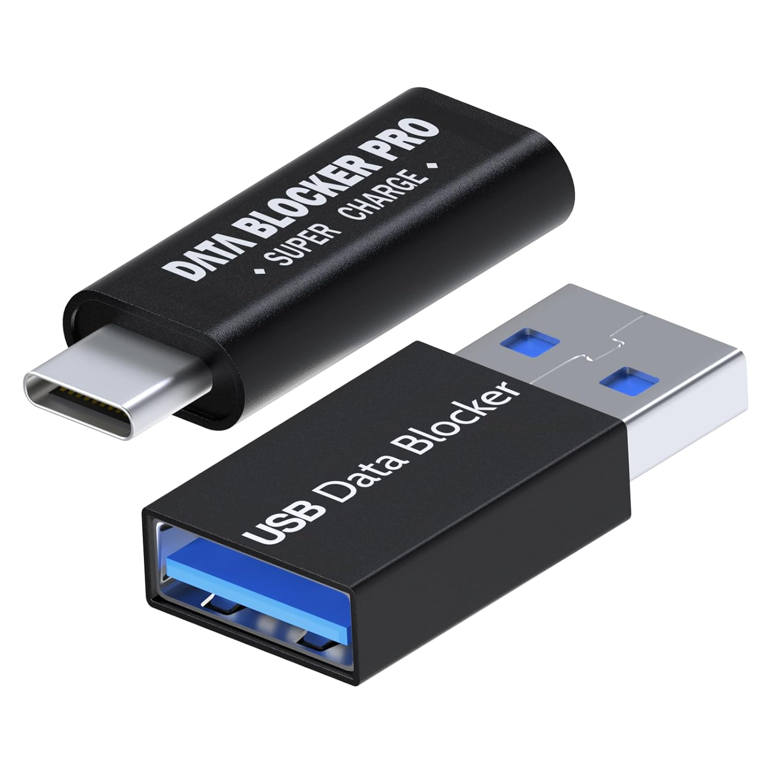 MMOBIEL USB Data Blocker [2 Pack] - Protect against Juice Jacking - Charge Only Adapter, Safe Charging - USB-A & USB-C Defender - Refuse Hacking - Data Blocking Adapter - Black image number 1