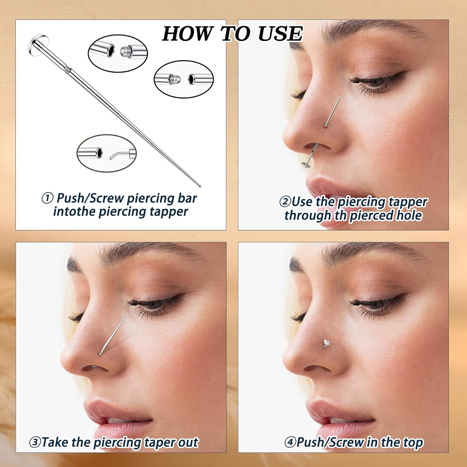 GEMQUEEN Piercing Taper Ball Grabber Tool for Changing Jewelry - 14G 16G 18G 20G Stainless Steel Flat Back Earrings Applicator Tool Threadless Insertion Pin Thread Body Piercing Kit for Ear Nose Lip - 2 Pcs Ball Grabber Tool image number 7