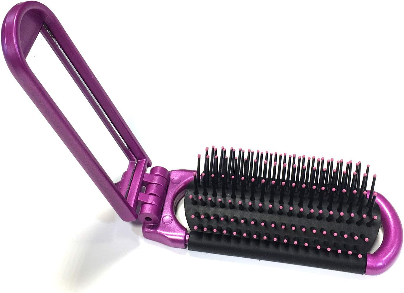 ALAZCO 2 Assorted Colors Folding Hair Brush with Mirror Compact Pocket Size Travel Car Gym Bag Purse Locker Swimming Camping Sleepover Gift and More image number 6