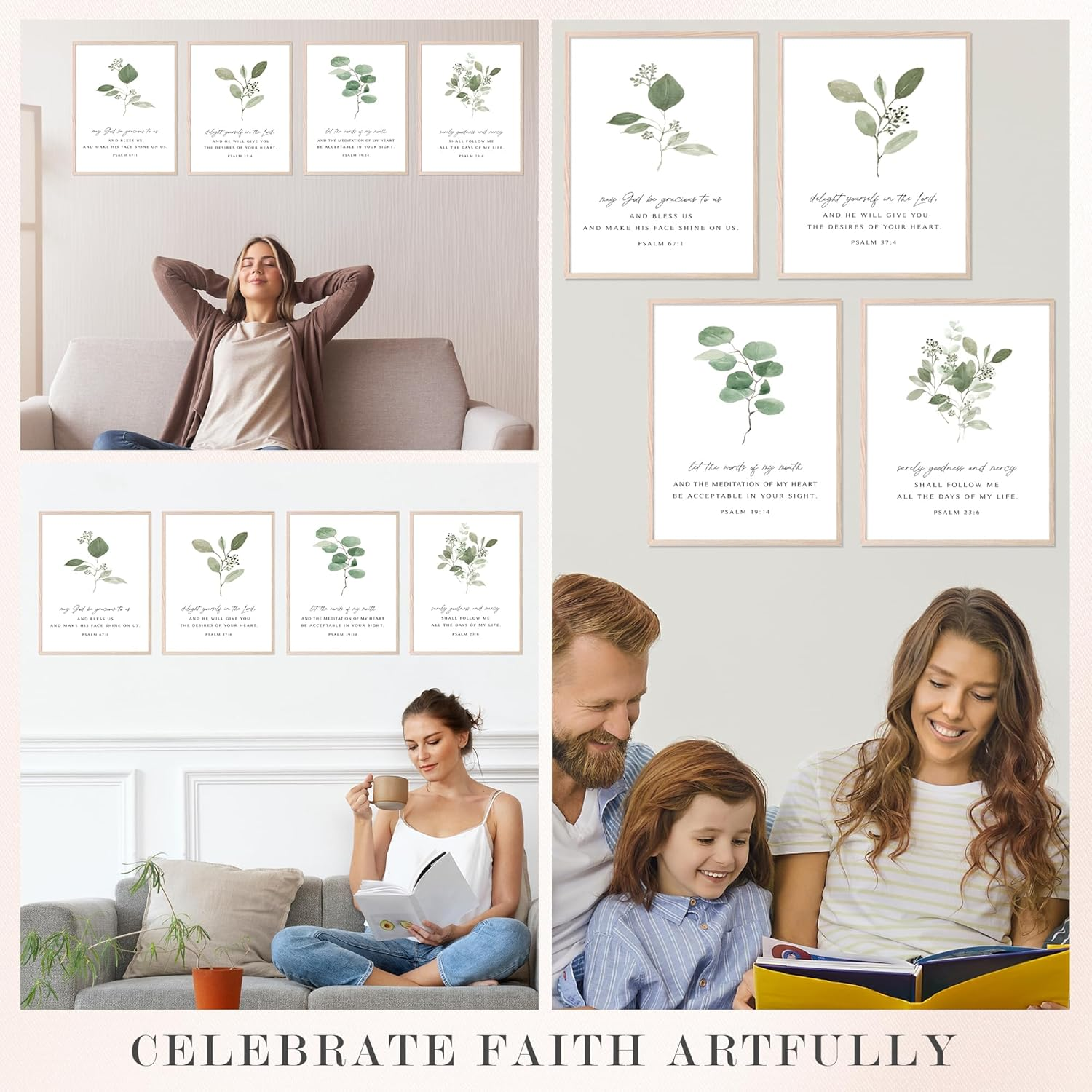 Psalms Scripture Wall Art Christian Wall Art - Bible Verse Wall Art Set of 4 (8X10") Christian Wall Decor - Bible Scripture Wall Art, , Christian Art Bible Verses Wall Decor, Scripture Artwork - Unframed - White image number 2