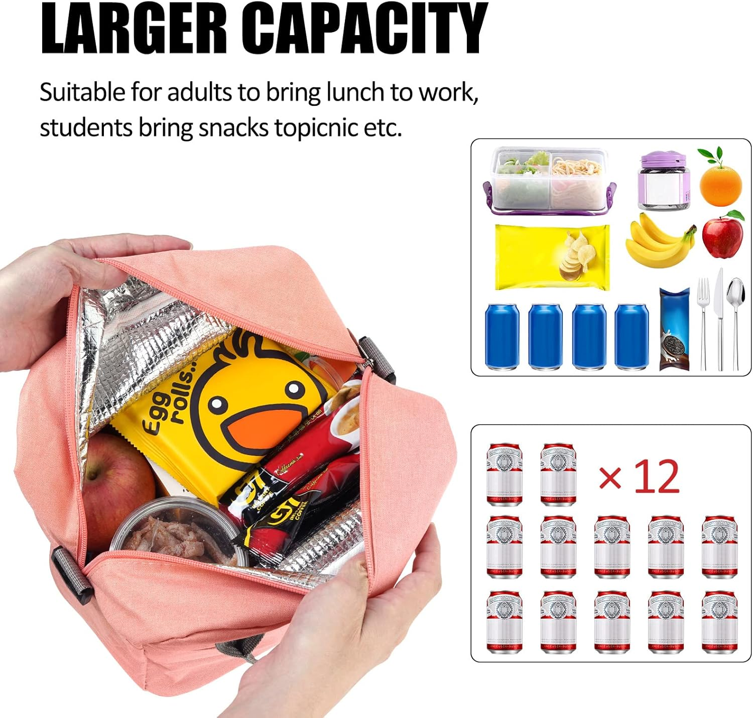 Lunch Bags for Women, Lunch Bag for Kids/Adults 9L Insulated Lunch Bags Cooler Bag Women Lunch Bag for Work, Picnic, School(Pink) image number 3