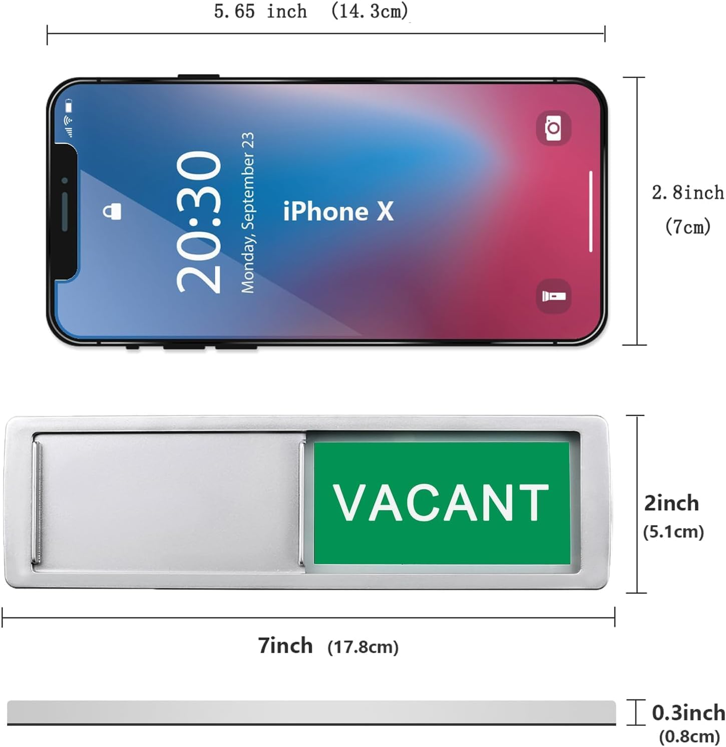 Vacant Occupied Privacy Sign, Vacant in Use Door Sign for Home Office Restroom Conference Hotels Hospital, Slider Door Indicator Tells Whether Room Vacant or in Use, 7'' X 2'' - Occupied-Silver image number 5