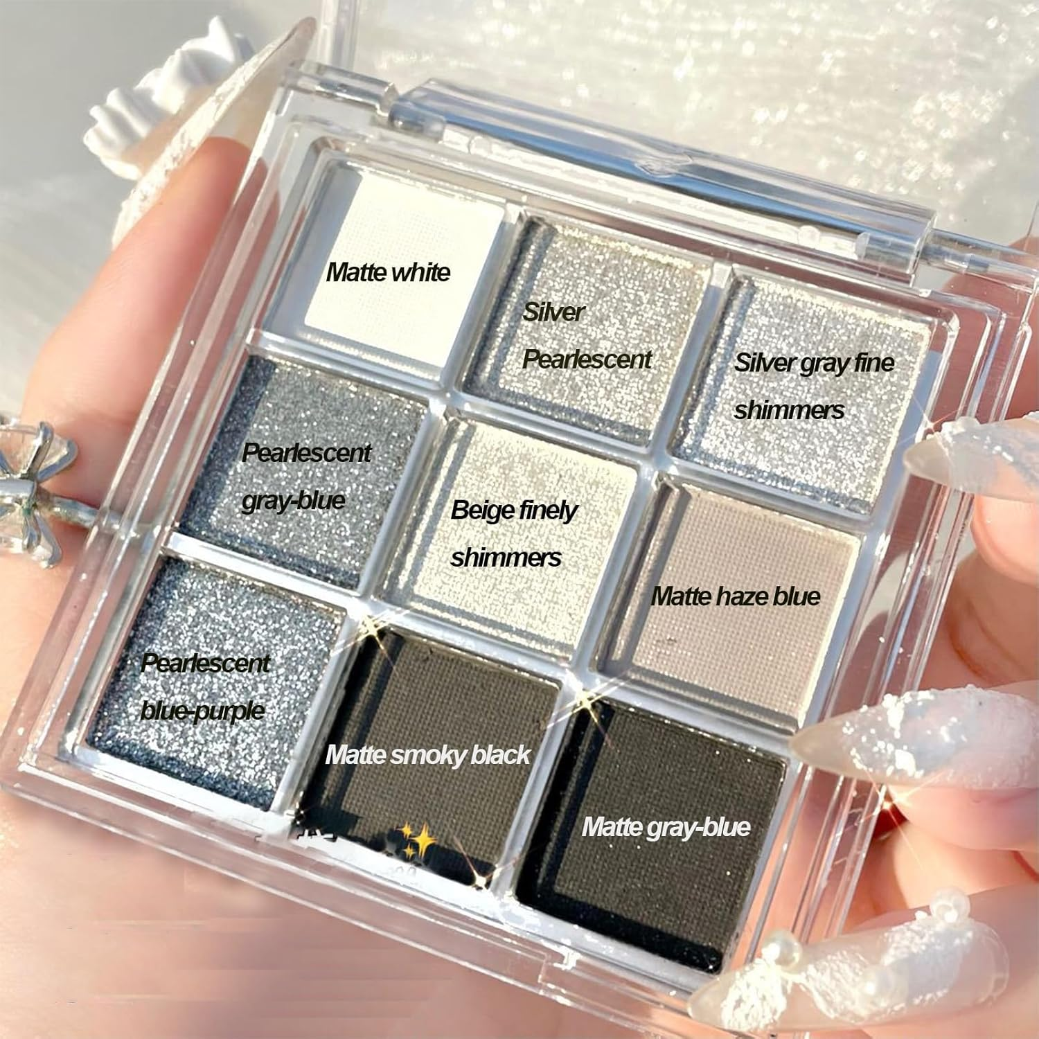 9 Colors Smoky Eye Shadow Palette - Black, Dark Gray, Smokey Goth Makeup - Soft Matte and Shimmer Shades, High Pigment Basic Black White Gray - Perfect for Halloween image number 4