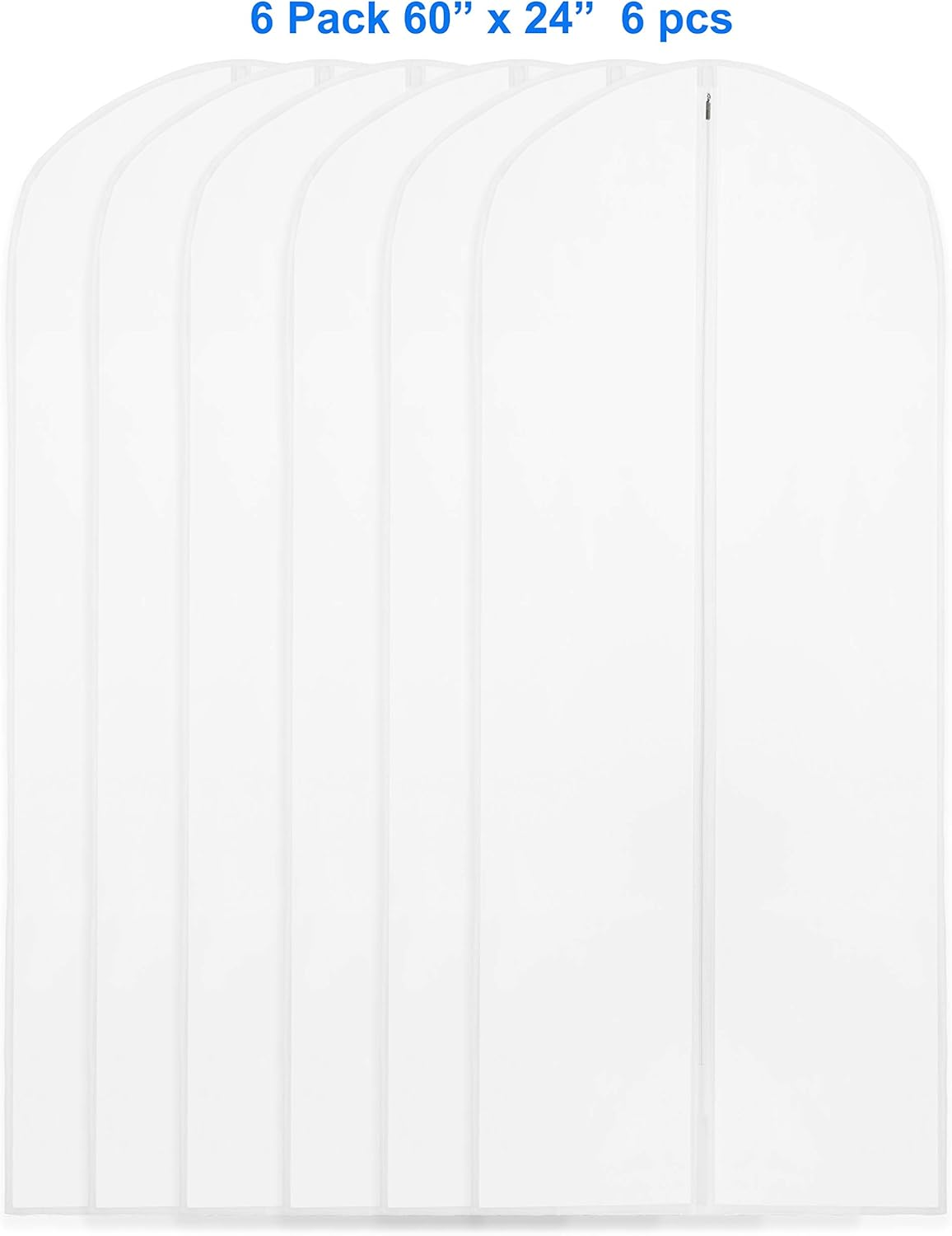 Simplehouseware 6 Pack Clear Garment Bag, 60 X 150 Cm with Zipper for Suits, Dresses, Costumes and Uniforms