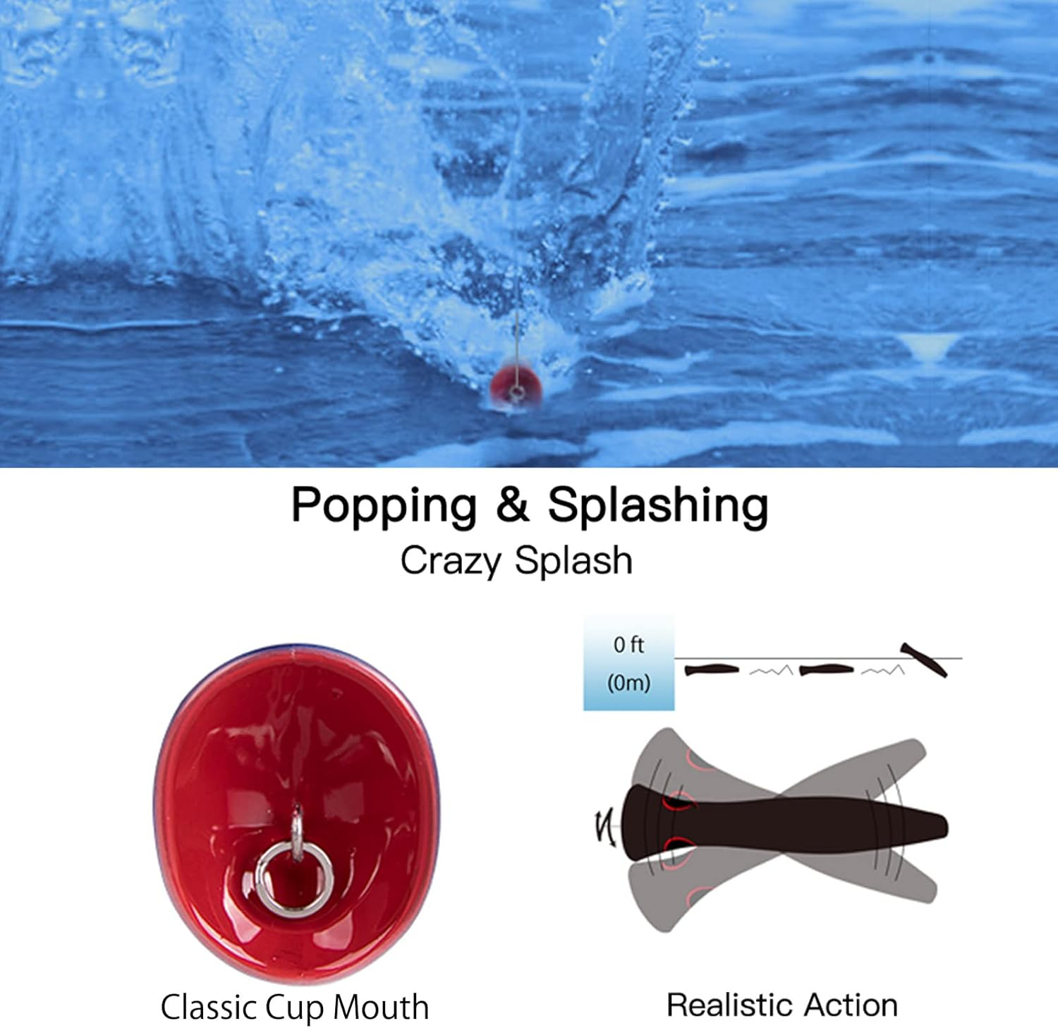 Dr.Fish Saltwater GT Popper 8" Fishing Lures Topwater VMC Treble Hooks Surf Fishing Offshore Big Game Wire through Heavy Duty - Black,Blue image number 3