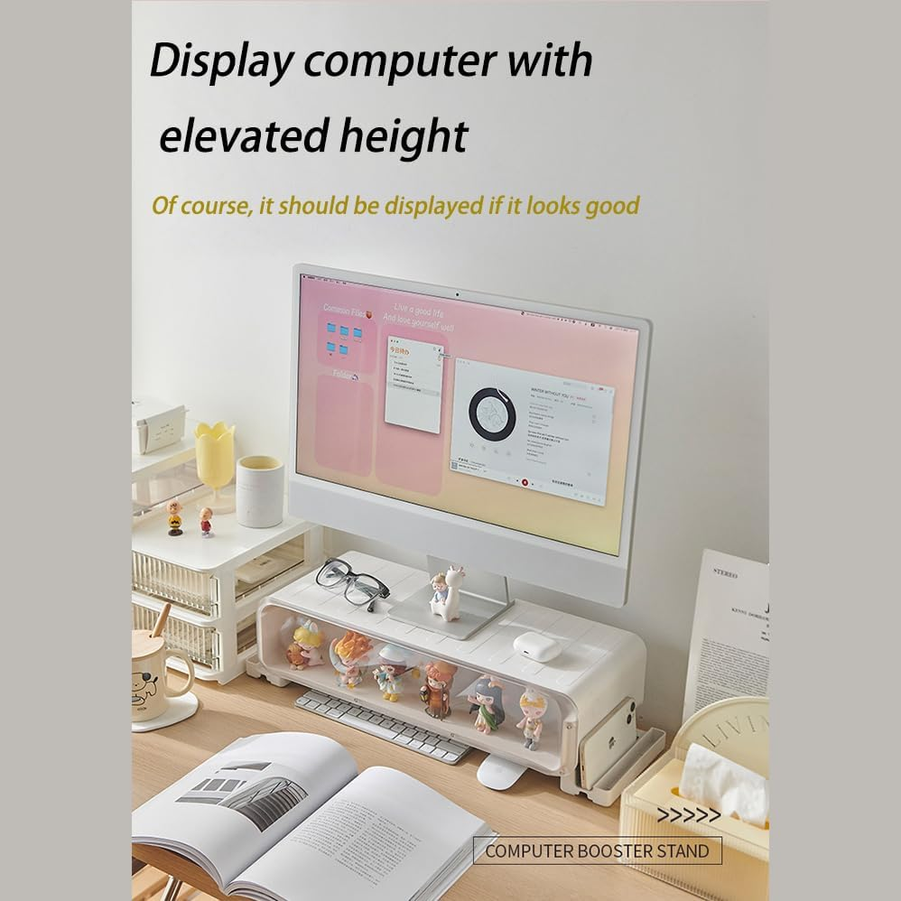 Computer Keyboard Stand,Computer Monitor Stand with Drawer and Display Minifigures,Computer Desktop Stand with Lights,Compatible with Computers,Desktops,And Laptops,Monitor Stand Riser image number 4