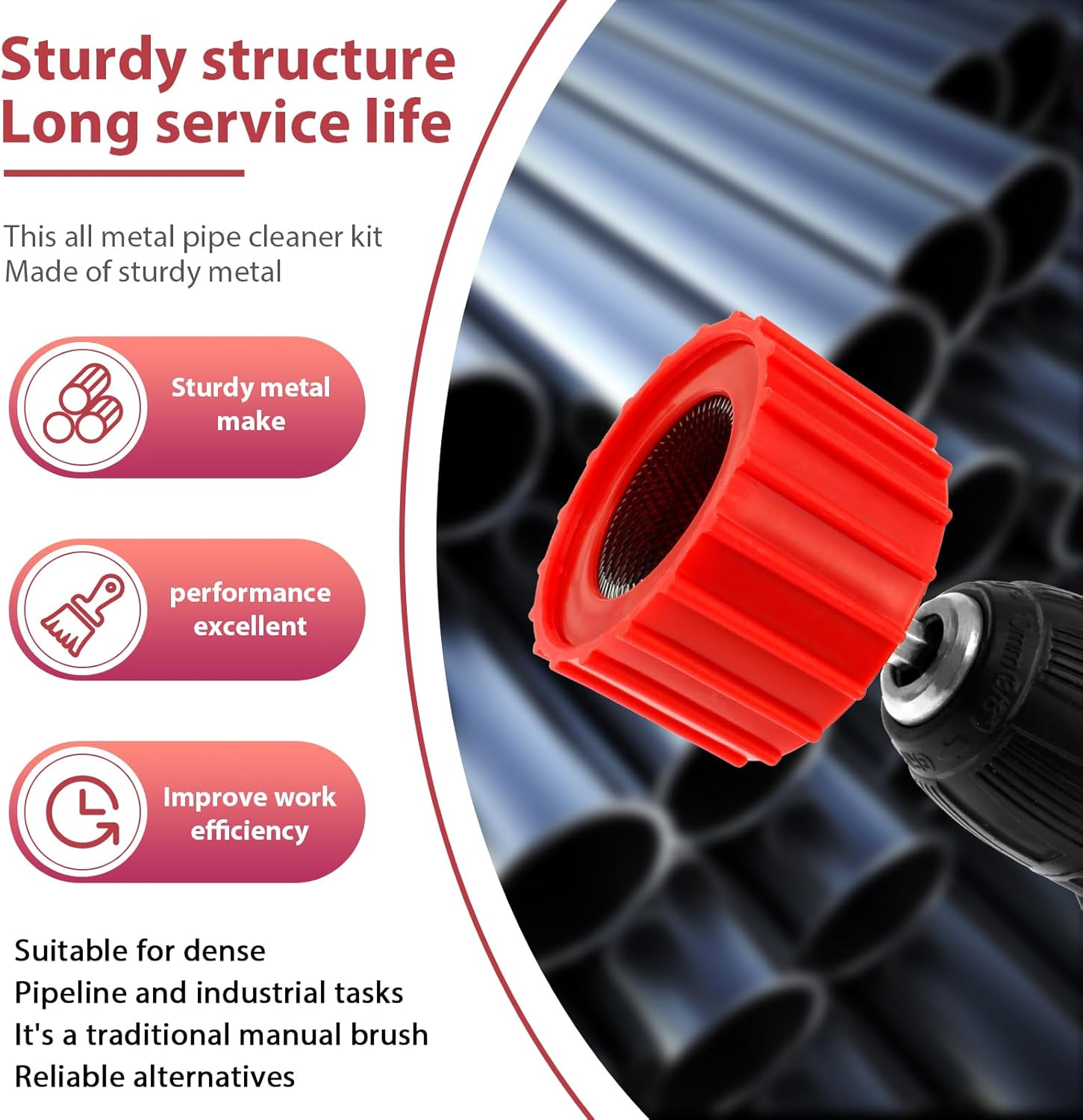 9 Piece Set 1/2" 3/4" 1" Copper Pipe Cleaner for Drill, Tube Cleaning Brush W Stainless-Steel Wire Bristle, Cleans Copper/Bronze/Brass Pipes and Tubes for Soldering image number 2