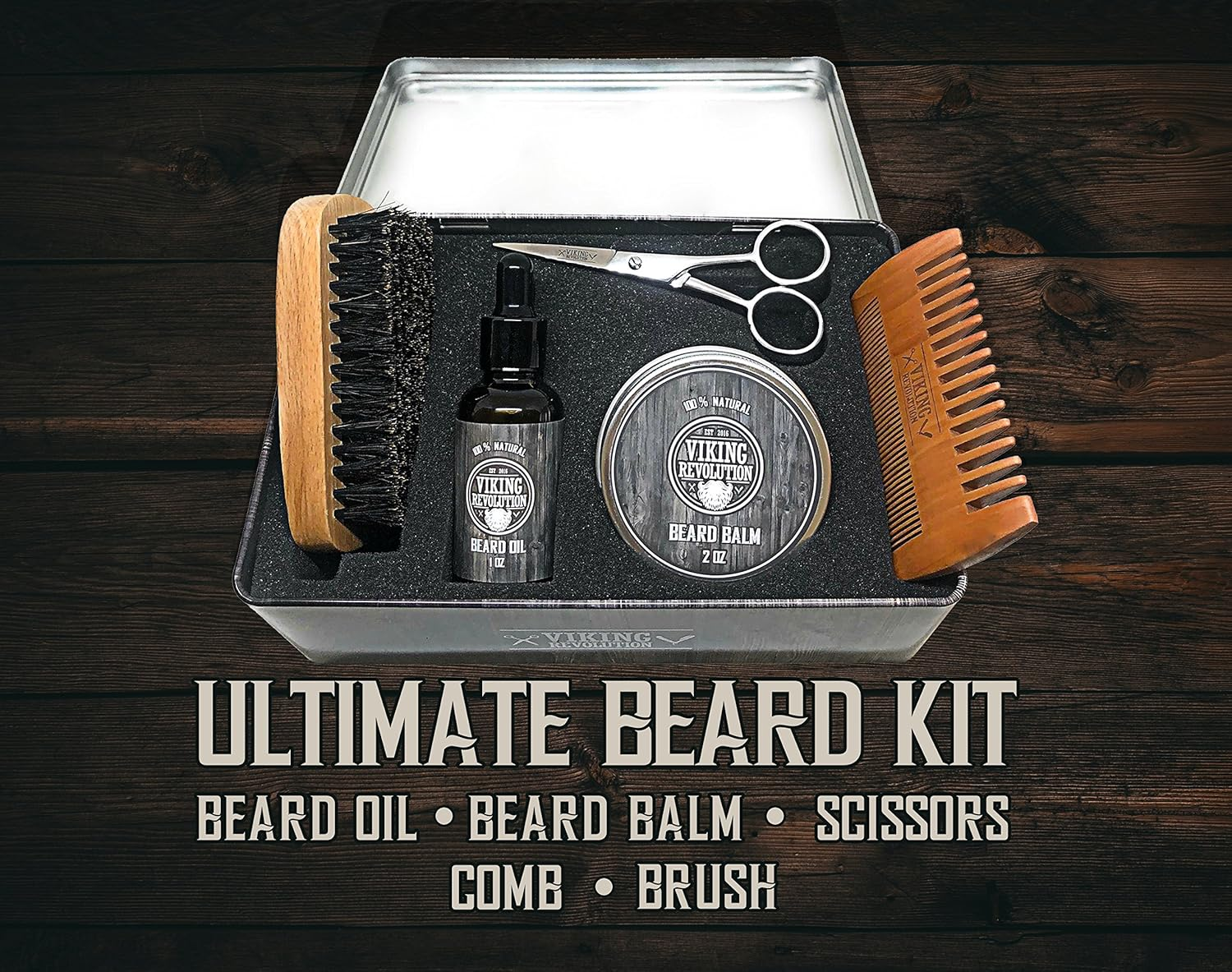Viking Revolution - Ultimate Beard Kit - Beard Grooming Kit with Beard Brush, Beard Comb, Beard Balm, Beard Oil, Beard & Moustache Scissors - Gifts for Men image number 3