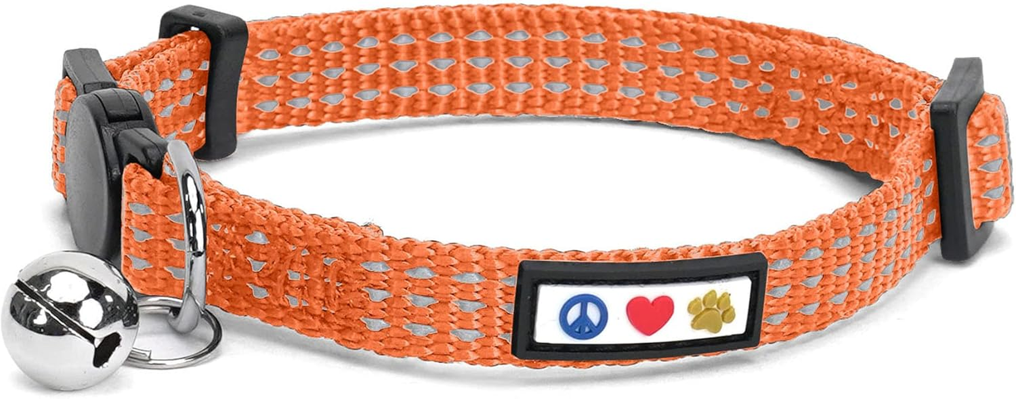 Pawtitas Reflective Cat Collar with Safety Buckle and Removable Bell Cat Collar Kitten Collar Orange Cat Collar image number 2