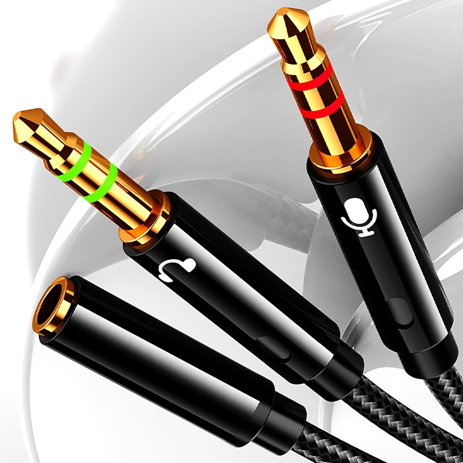 Tunghey 2Pack Headphone Splitter for Computer CTIA 3.5Mm TRRS Female to Dual TRS Male Mic Audio Jack Y Adapter Headset Splitter Cable for PC Laptop to Gaming Headset Black and White image number 6