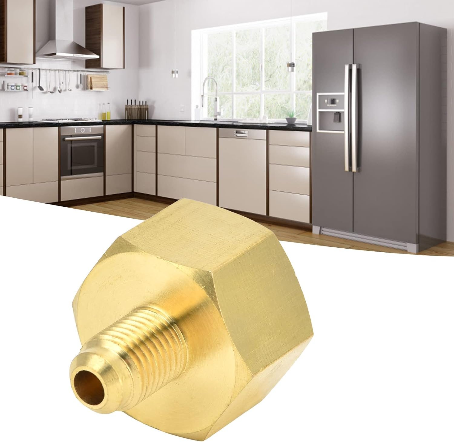 R134A Brass Refrigerant Tank Adapter,R32 Fitting Adapter W21 to 1/4SAE Air Conditioning Refrigerant Adapter Vacuum Pump Adapter Air Conditioning Accessory,Perfect for Efficient Refrigerant Filling image number 6