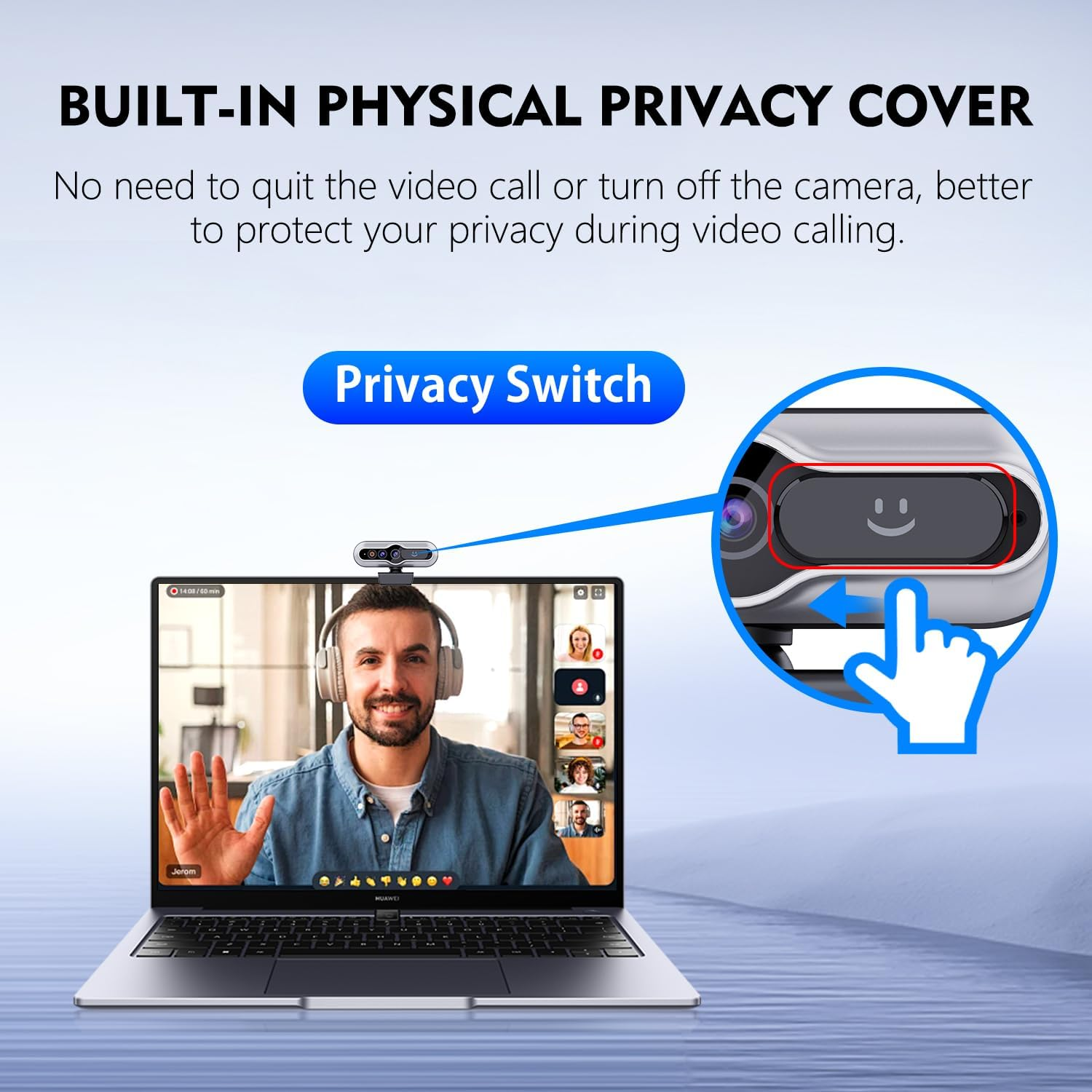 TOALLIN 2K QHD Webcam with Windows Hello, Facial Recognition Web Camera, 5 Million Pixels, Auto-Focus Computer Camera, USB Webcam with Microphone & Privacy Shutter image number 2