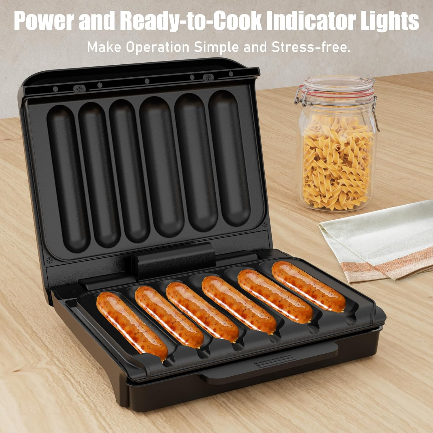 Hot Dogs Machine, Electric Grill with Oil Drip Tray, and Cord Storage, Ideal for Veggie Sausages, BBQ or Sausage, Nonstick Plate for Easy Clean image number 4