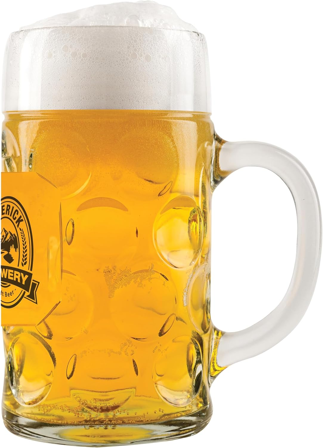 Isgift Maverick Classic Glass Beer Stein, Clear, 1L, Traditional Dimple Design with Logo, Great for Enjoying Cold Beers, Ideal for Home Bars and Bbqs image number 2