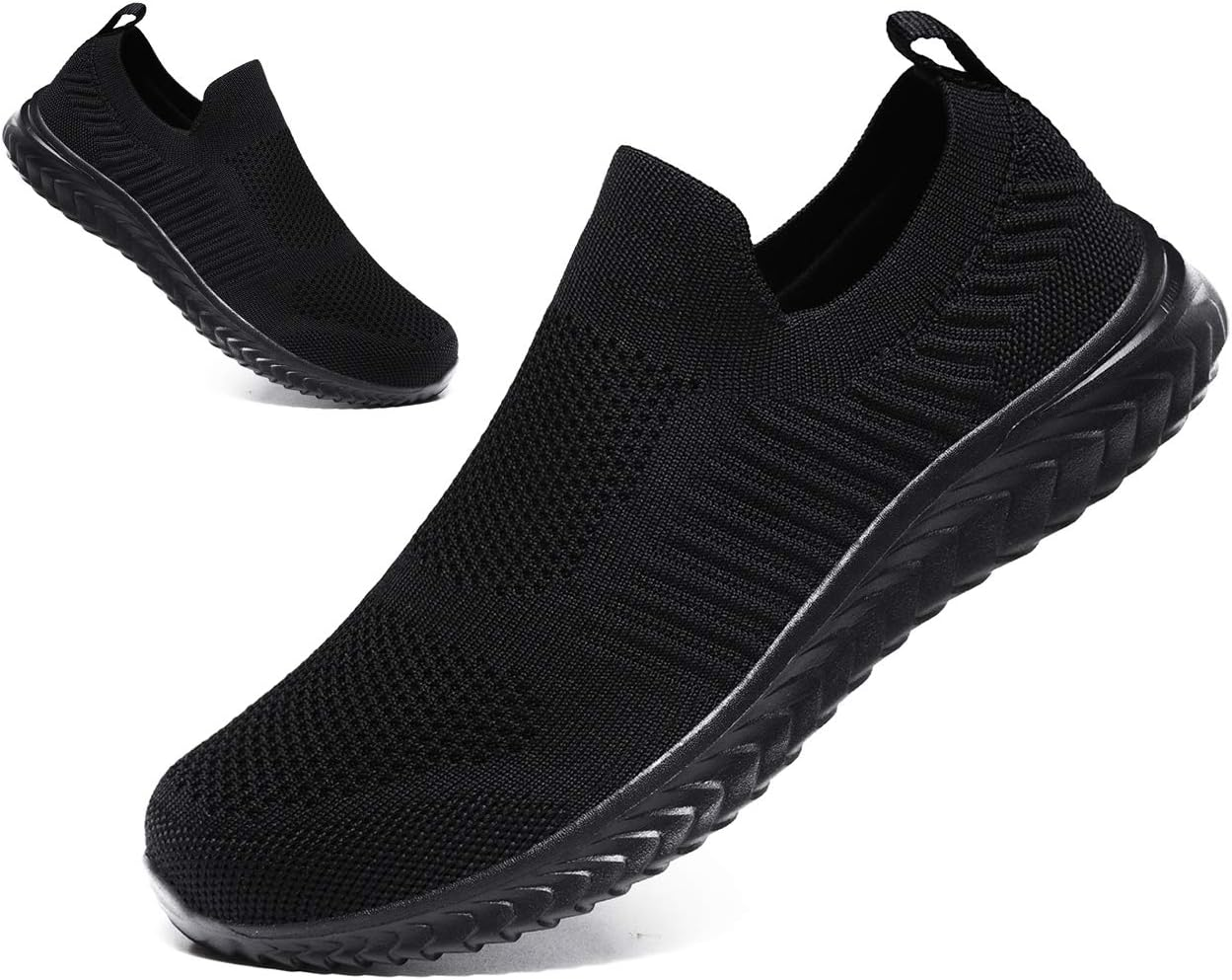 SPRGREEN Mens Laceless Slip - on Mesh Knit Sneakers for Casual Athletic Walking & Running - Lightweight, Comfortable, Breathable, Black, 9.5 image number 5