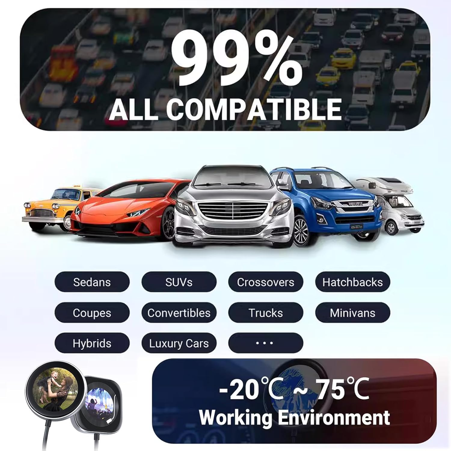 WJSHIPFOR Wireless Carplay Adapter, 2025 Upgraded Screen&Aroma Design, Convert Wired to Wireless Carplay Adapter for Ios 10+ & Cars from 2015+, Fast Stable Dongle Connect, Usb/Type-C Ext Cable image number 5