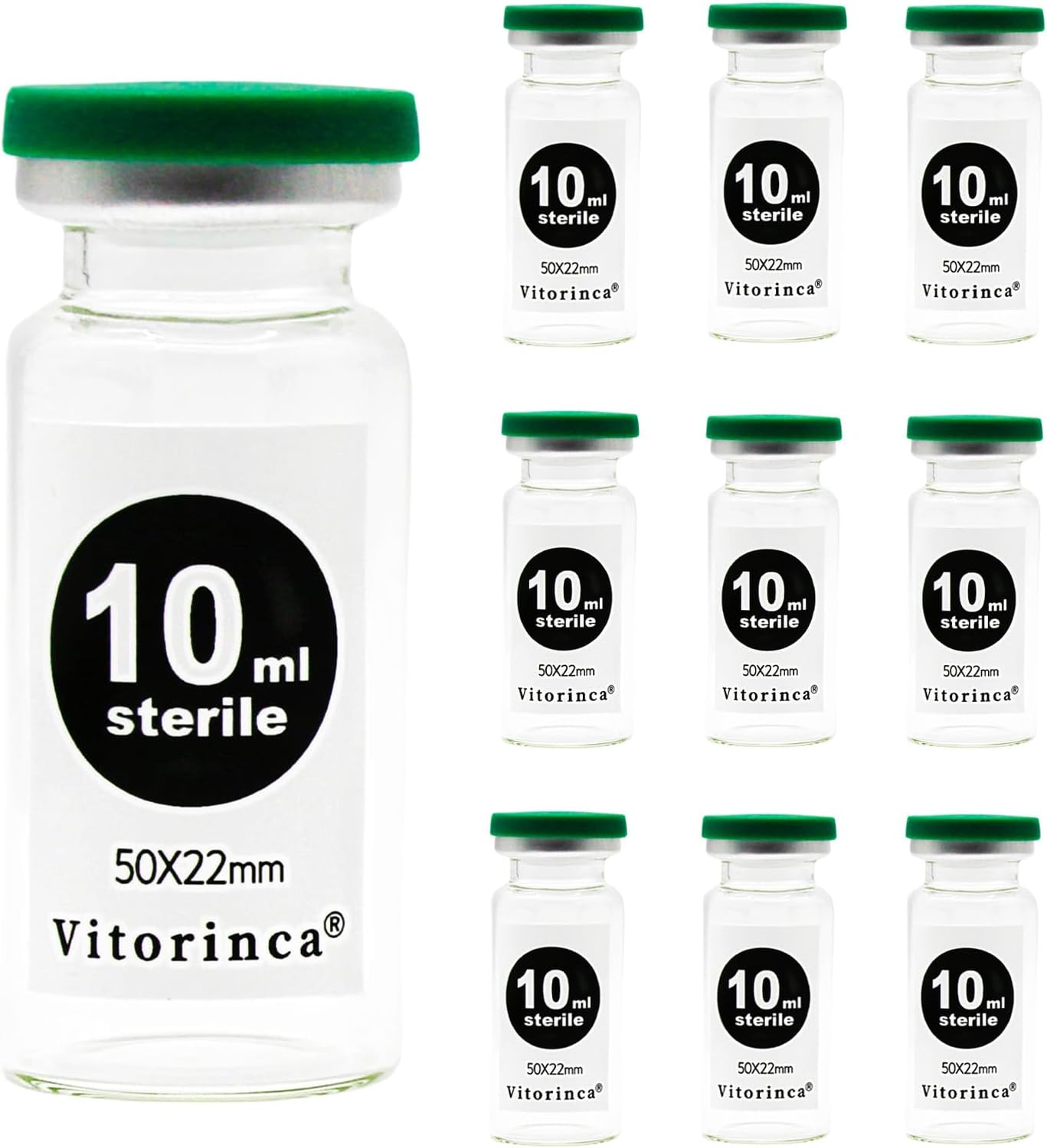Vitorinca 10Ml Sterile Glass Vials, 10 Packs-10Ml Sterile Empty Vial with Self-Healing Injection Port and Flip Top Cap, Sterile Package image number 3