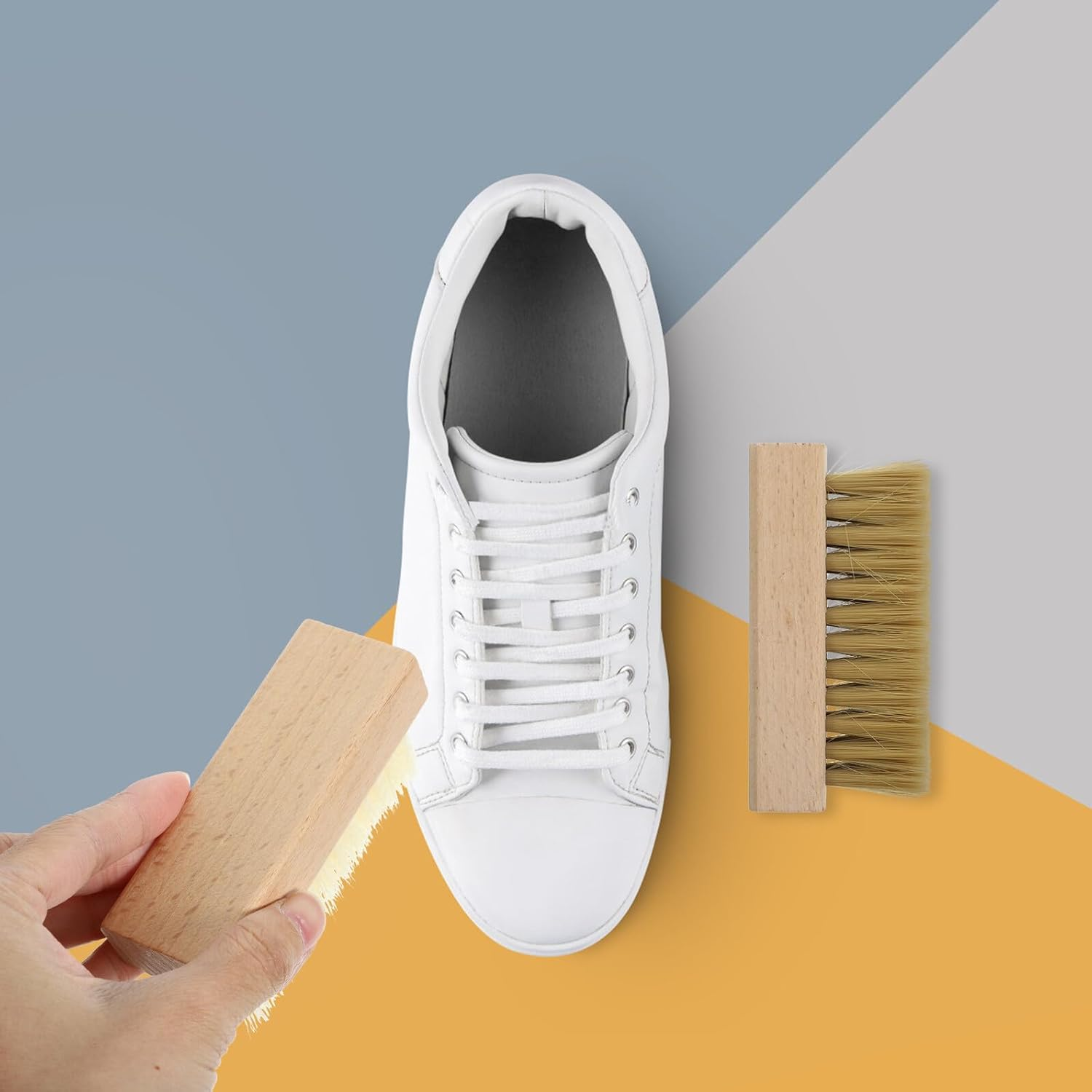 Healvian Cleaning Brush Scrub Brush 2Pcs Wood Handle Soft and Hard Bristles for Clothes Shoes Bathtub Daily Household Use image number 3