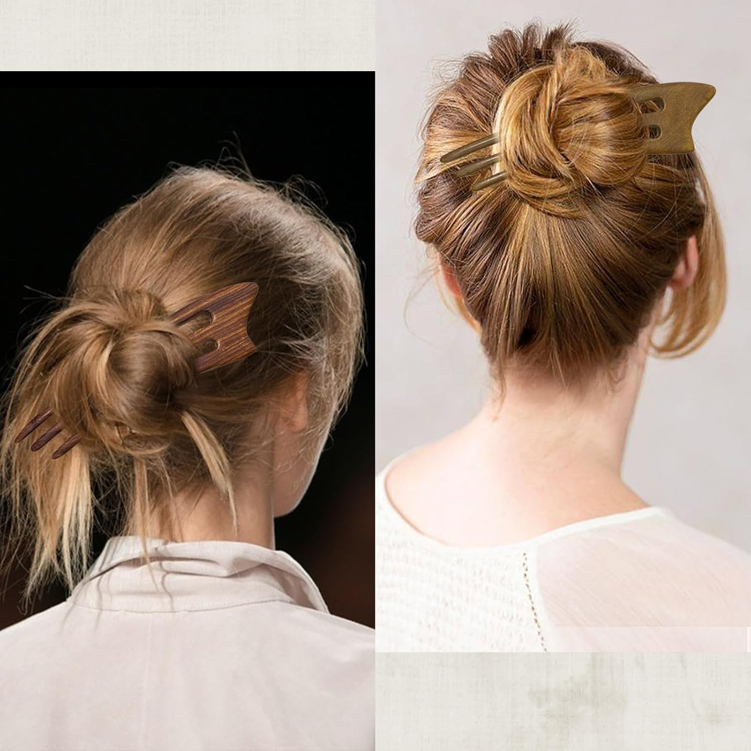 CHOISBEING Wooden French Hair Fork Handmade 3-Prong Hair Stick for Women Ebony Hair Chopsticks for Buns Chignon Hair Pins Accessory (1-Ebony) - 1-Ebony image number 6