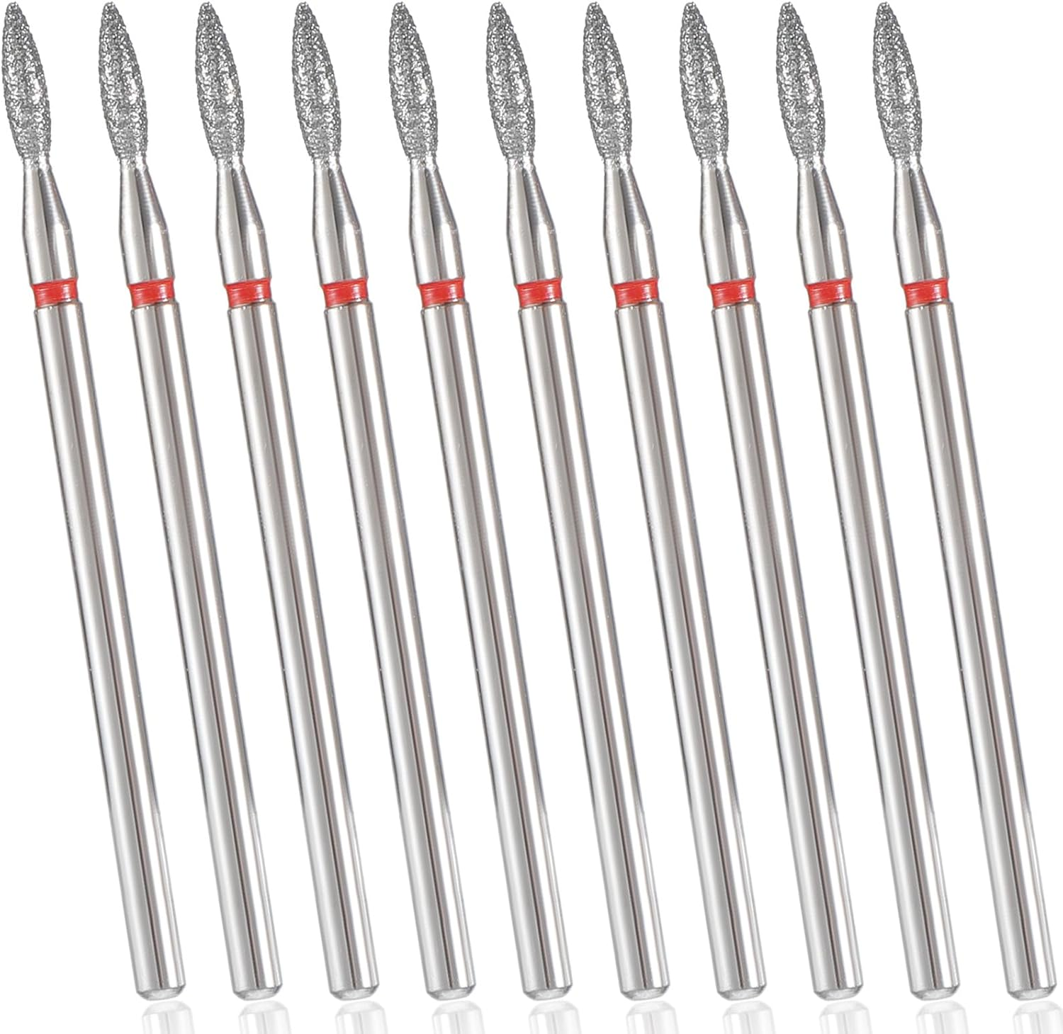 10 Pcs Flame Bit for Nail Drill Professional Cuticle Nail Drill Bits with Case for Dead Skin 3/32'' Nails Dry Manicure Pedicure Shape Remove Nails Salon Tools Manicurist Home Red Stainless Steel
