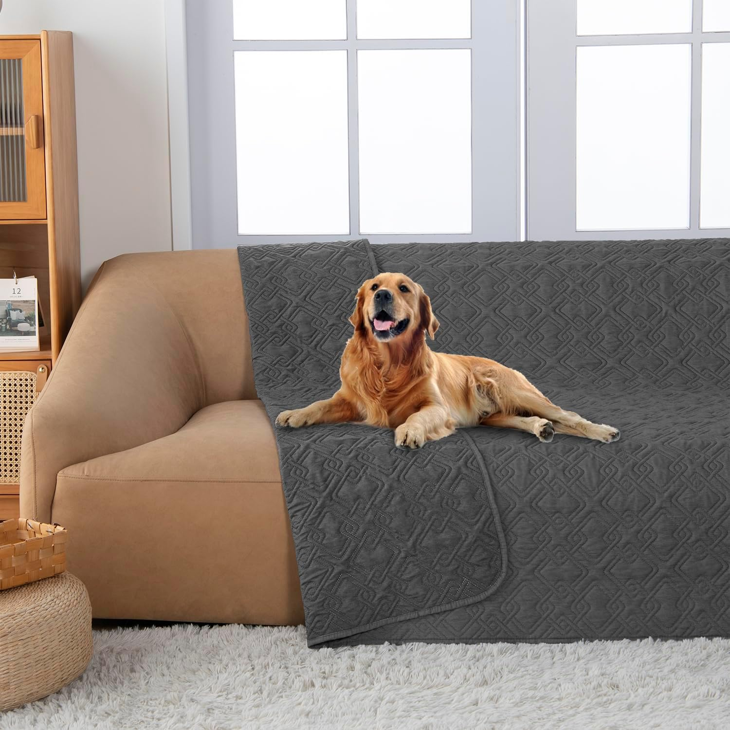 Fuguitex Waterproof Dog Bed Cover Dog Blanket for Pet Furniture Bed Couch Sofa Reversible Linen Texture(40"*50",Dark Grey+ Dark Grey) image number 2