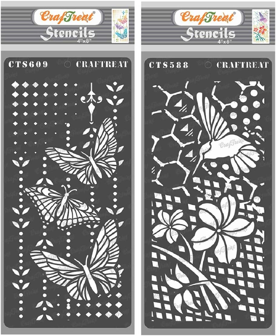 Craftreat Stencils for Painting on Wood, Canvas, Paper, Fabric and Tile - Flower and Hummingbird & Butterfly Magic - 2 Pcs - 4X8 Inches Each - Reusable DIY Art and Craft Stencils for Mixed Media Art image number 3