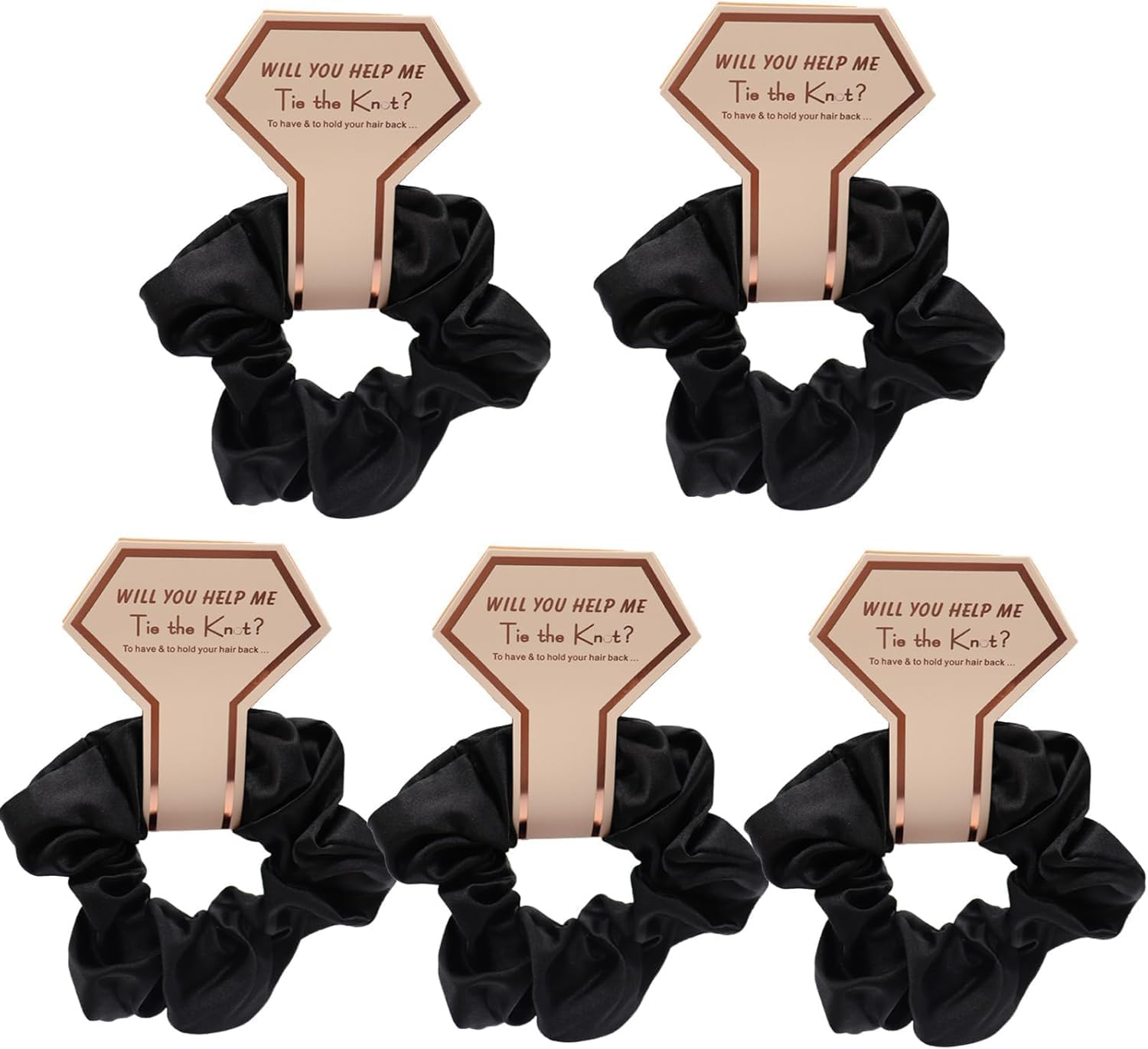 MIVES Bridesmaid Scrunchie, 5Pcs Satin, Black image number 3