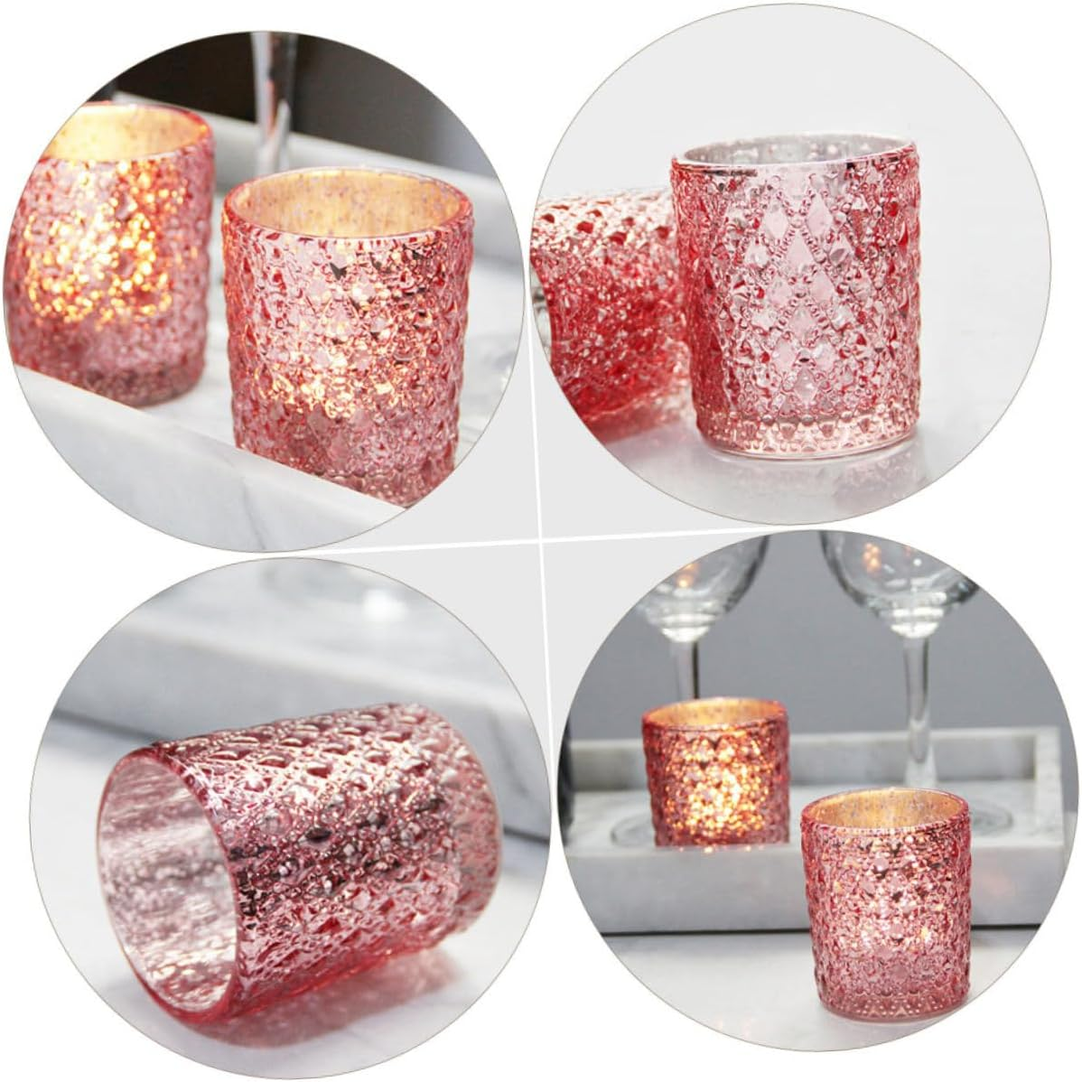 CORHAD 12Pcs Embossed Glass Candle Cups Mosaic Candle Holders for Wedding Decorations image number 1