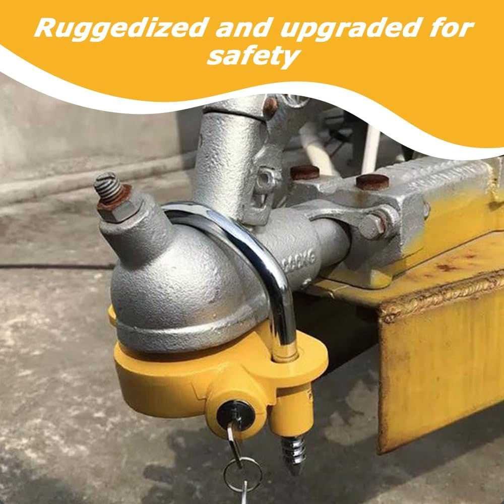 MOTRAIN Universal Coupler Lock with 2 Keys, Trailer Hitch Lock, Heavy Duty Coupler with Adjustable Security Heavy-Duty Steel, 6 * 6 * 5.6 Inch Lightweight Couplers, Yellow image number 1