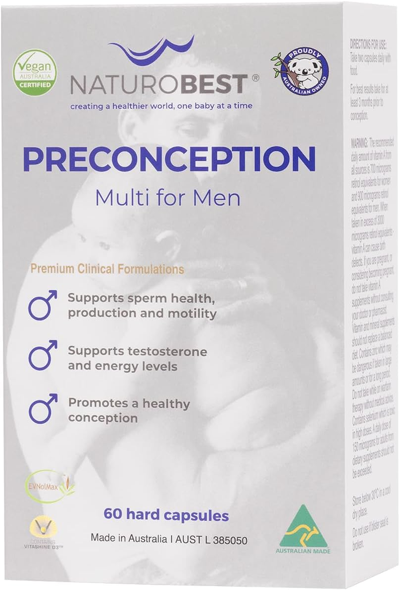 NATUROBEST Preconception Multi for Men, Vegan-Friendly Vitamin Supplement for Supporting Sperm Health, Testosterone Levels & Healthy Conception, 60 Capsules image number 3