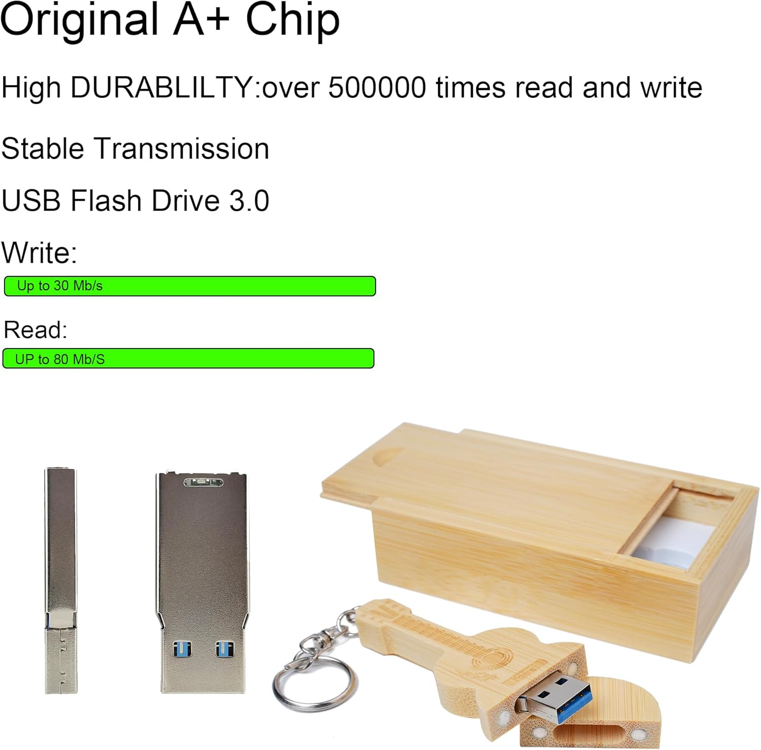 Guitar Shaped Maple Wood Memory Stick USB Flash Drive in Wood Box (3.0/16GB, Bamboo Wood) image number 2