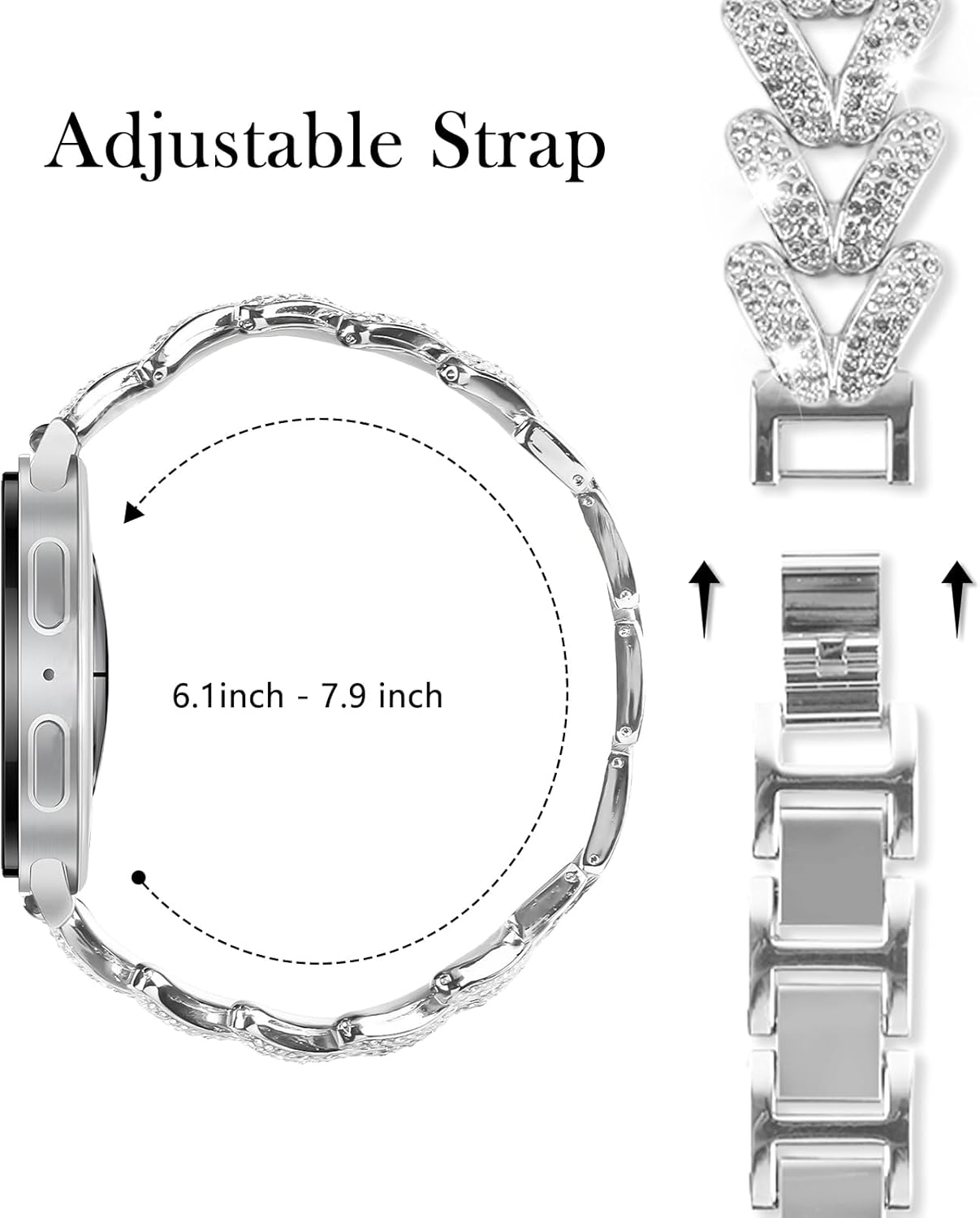 Wopail Metal Bracelet for Samsung Galaxy Watch 8 40 Mm 44 Mm, Stainless Steel Replacement Strap Women'S Bracelet with Diamonds Rhinestones for Samsung Galaxy Watch 8 Classic 46 Mm image number 6